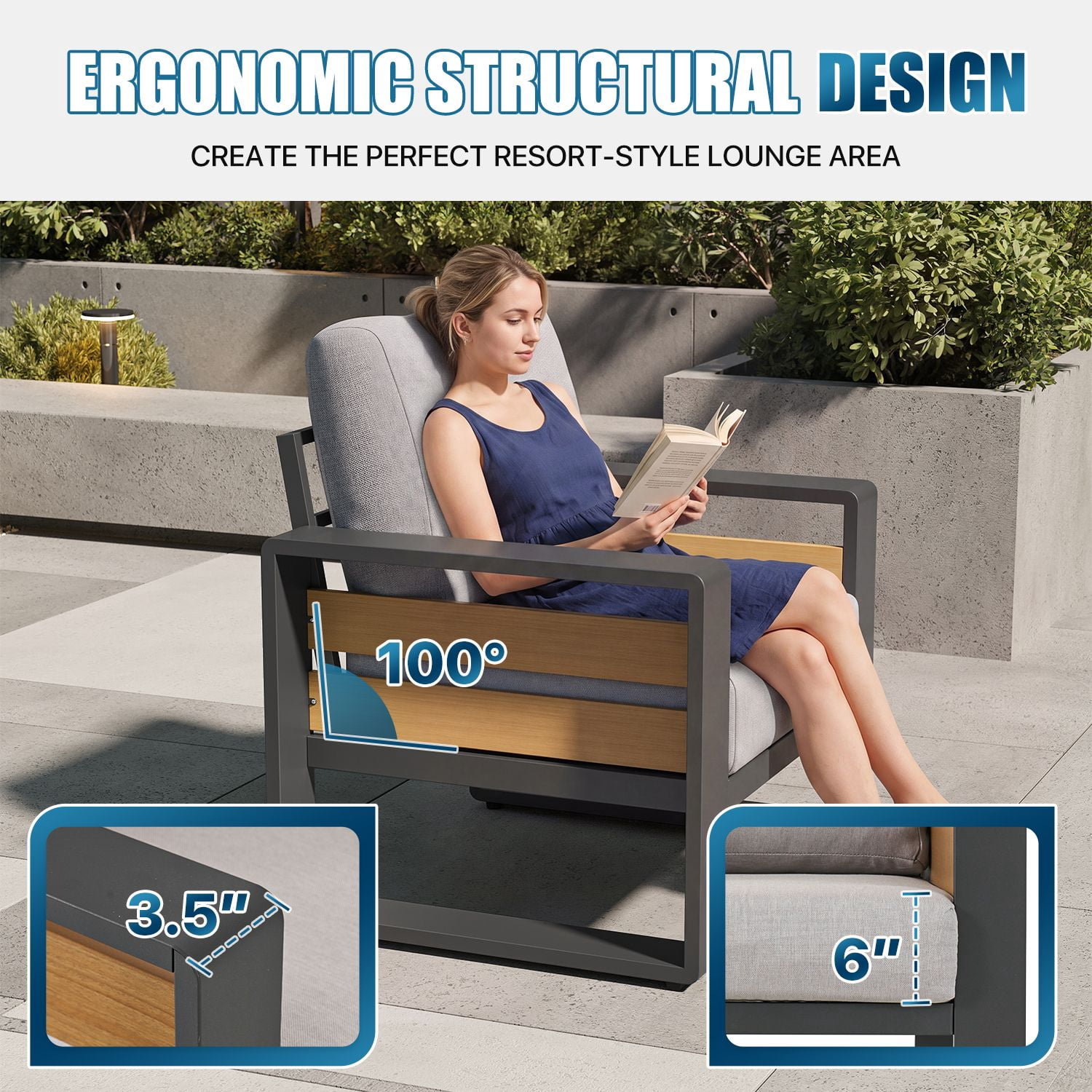 CLOUDDWELL 7-Piece Aluminum Patio Furniture Set, Outdoor Metal Sofa Conversation Set with Coffee Table (Light Gray, 7-Seat) 1r67y