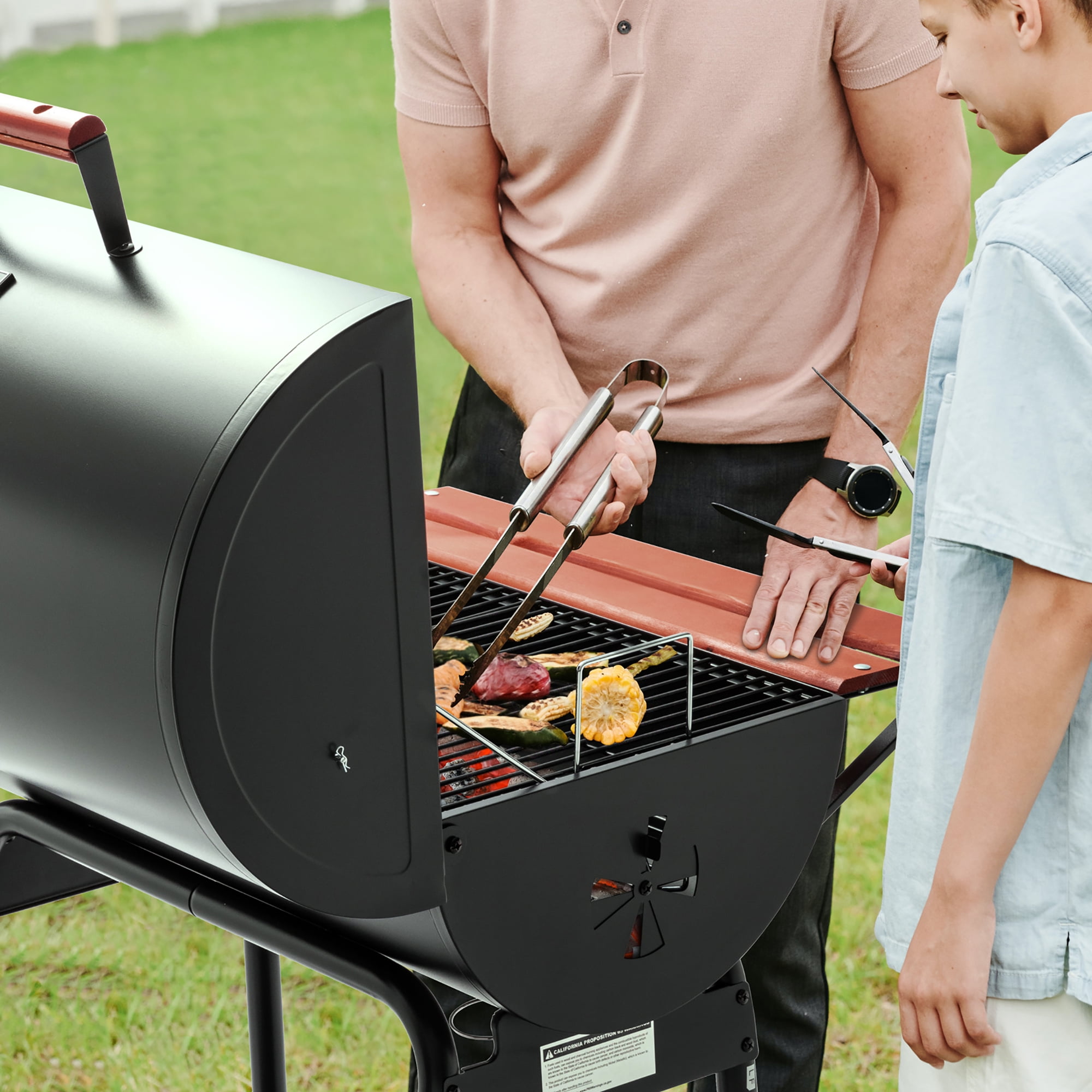 Royal Gourmet CC1830V 30 in Barrel Charcoal Grill with Side and Front Tables (Black) kqitm