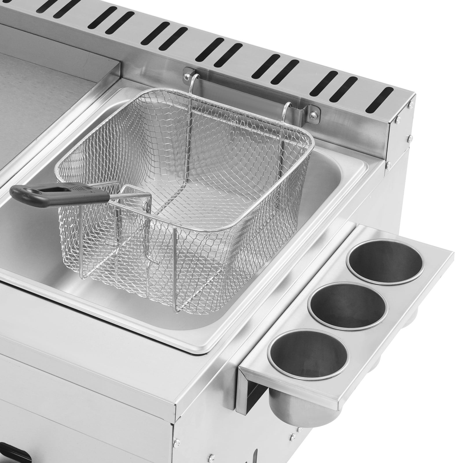 Generic Commercial Gas Propane Flat Top Grill Griddle with Deep Fryer (Silver, 1.59 gal Oil Capacity) 2m6r3