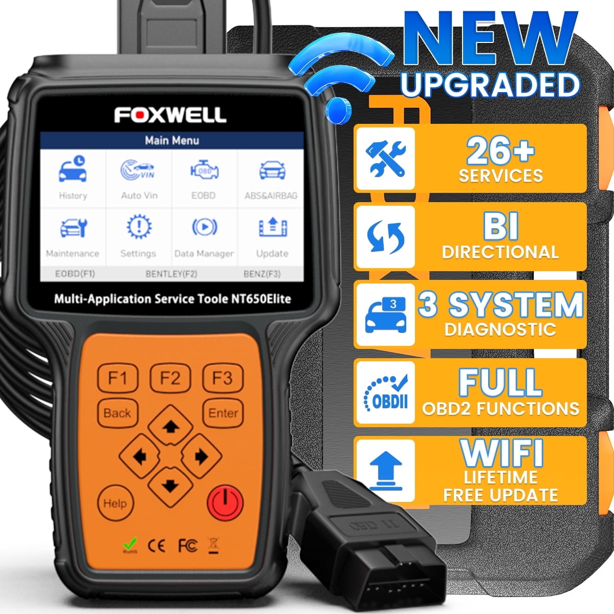 Foxwell NT650 Elite OBD2 Scanner Bidirectional Diagnostic Tool with 26 Maintenance Reset Services (Black, 4.3 in Screen) kbuxz
