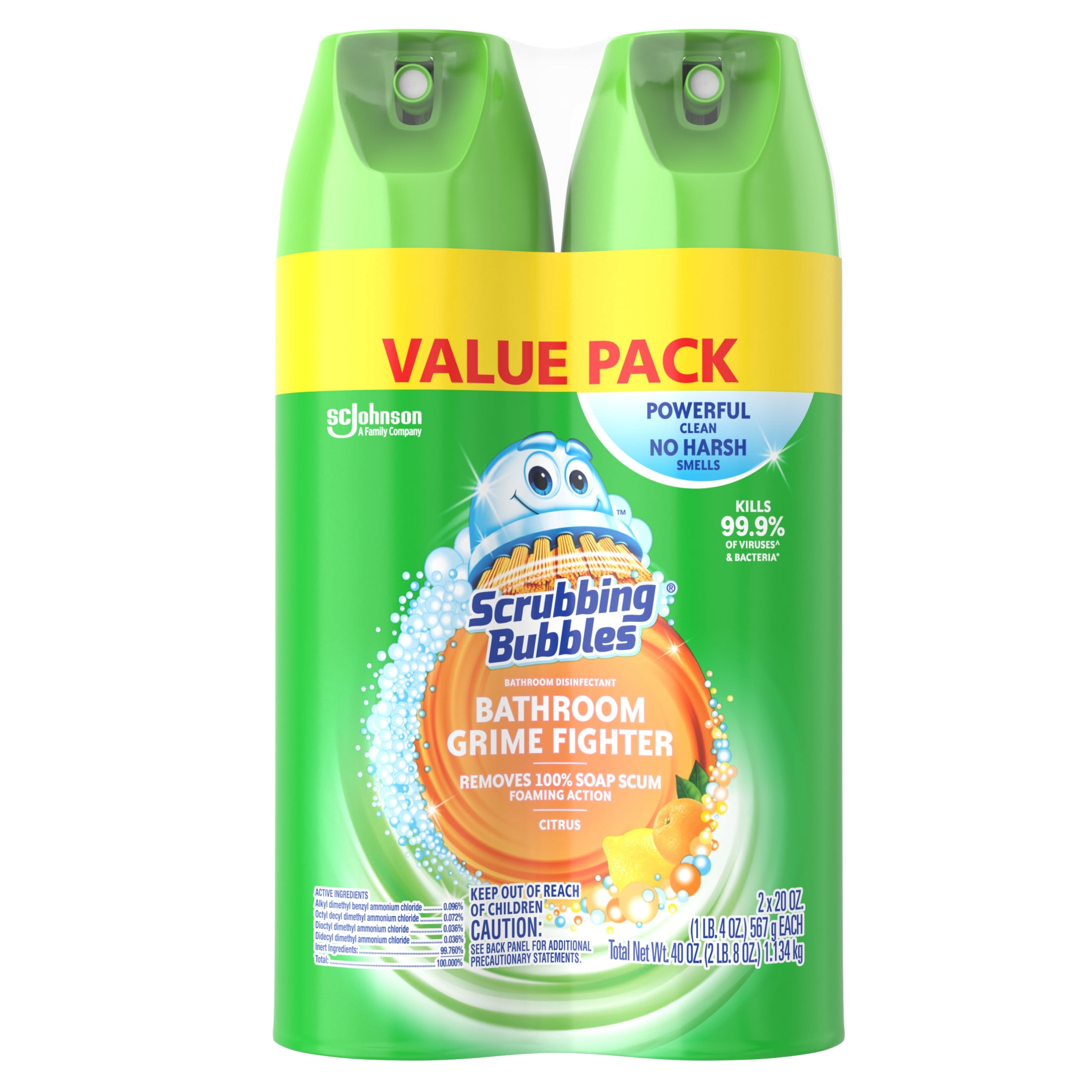 Scrubbing Bubbles Bathroom Grime Fighter Disinfectant Spray, Citrus Scent (20 oz, 2 Pack) yhl3v