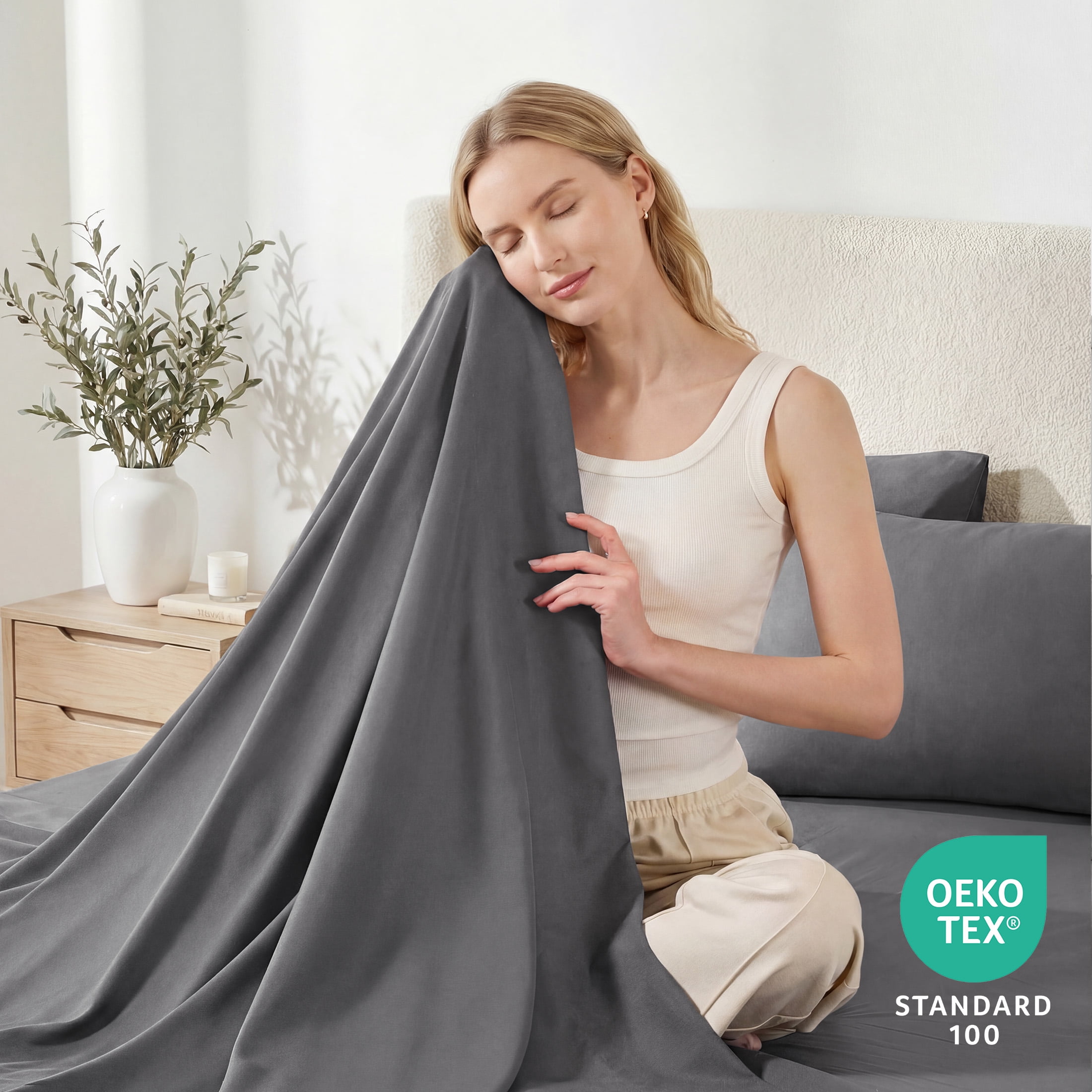 SASTTIE Queen Sheet Set Brushed Microfiber 4-Piece Bedding with 16-inch Deep Pocket (Grey, Queen) an6gy