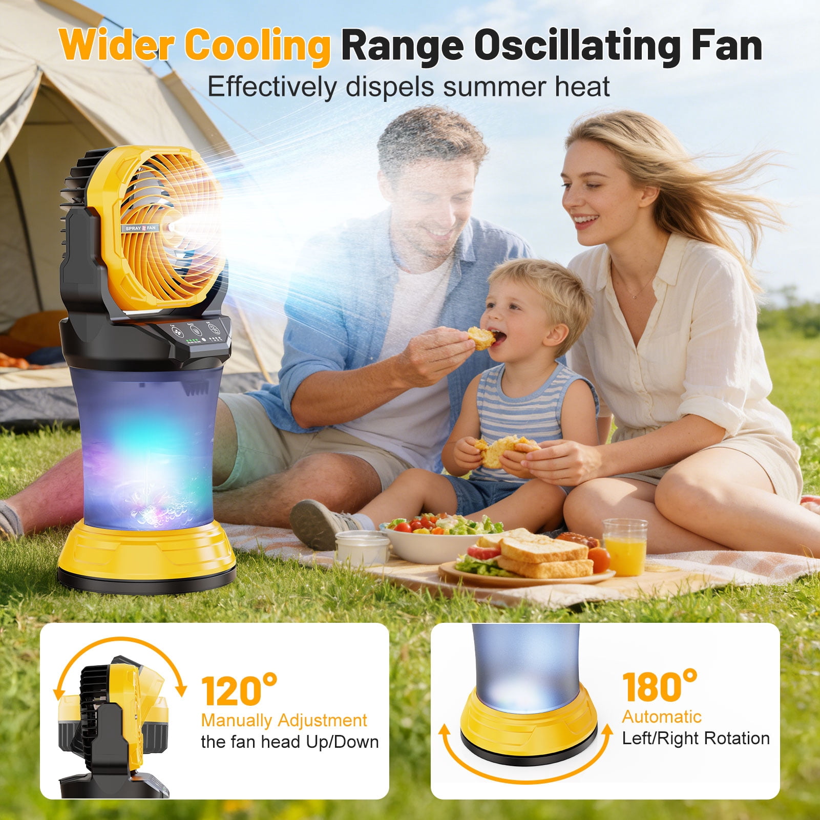 Fimilo Portable Misting Fan with RGB Light and 2L Water Tank (Yellow, 17.2 in) cibkb