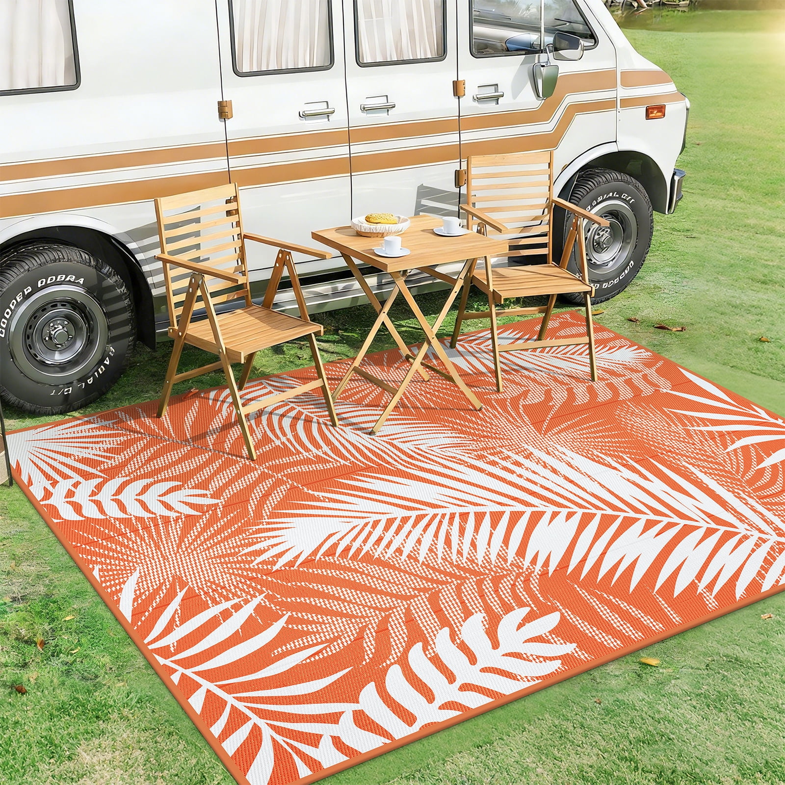 MeyJey Reversible Outdoor Area Rug, Waterproof Plastic Mat for RV Patio and Camping (Orange, 6 ft x 9 ft) 3xi4v