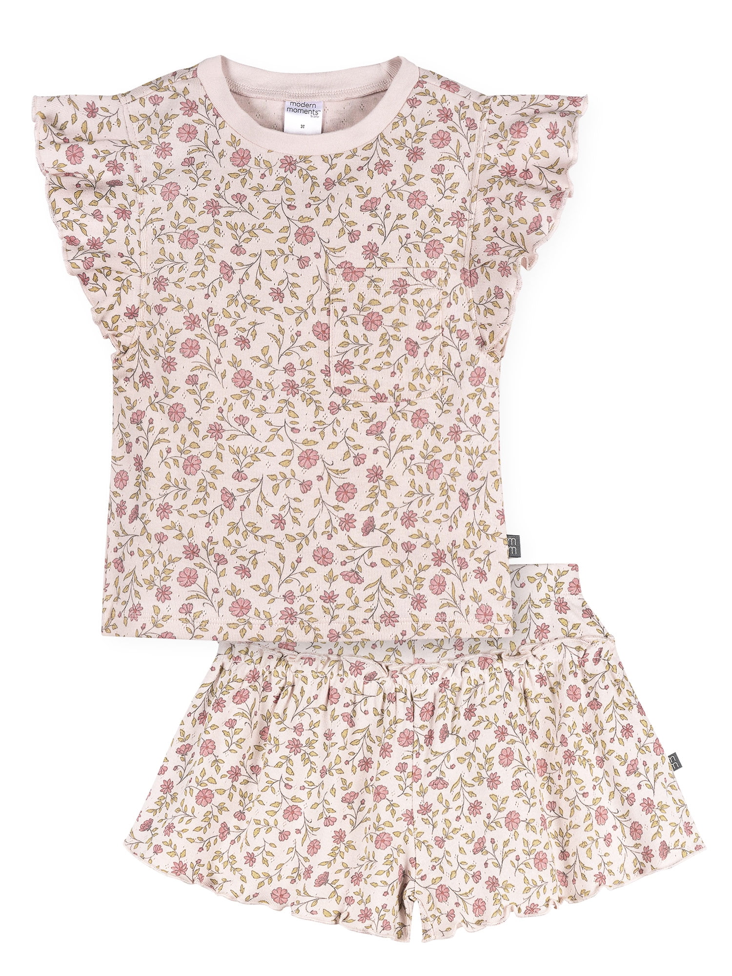 Modern Moments by Gerber Toddler Girl Organic Cotton Top and Short Set (Multi, 12 Months - 5T) in0sg