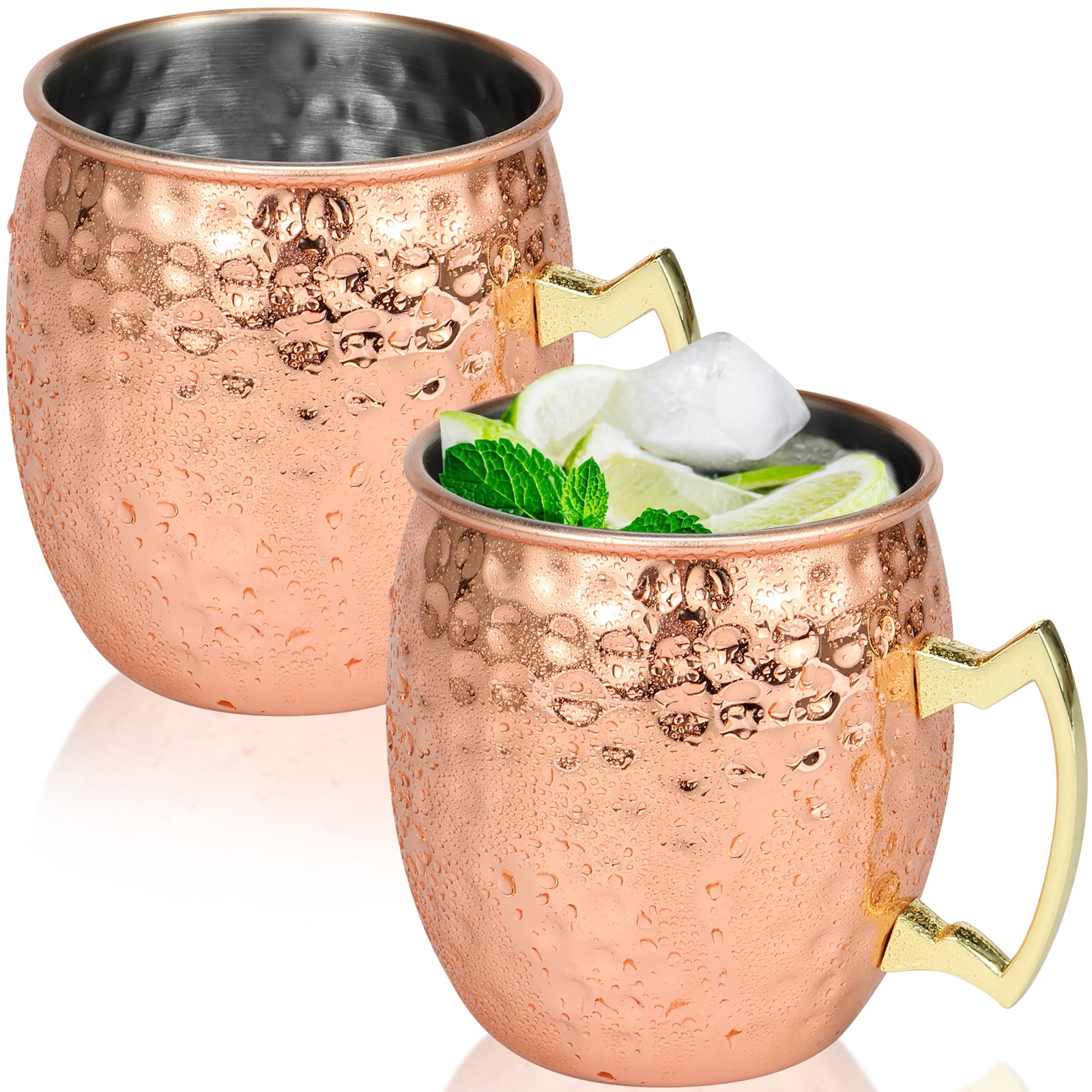 Jetcloudlive Moscow Mule Mugs Hammered Copper Finish with Stainless Steel Lining (Gold, 2 Pack, 16 fl oz) qzb05
