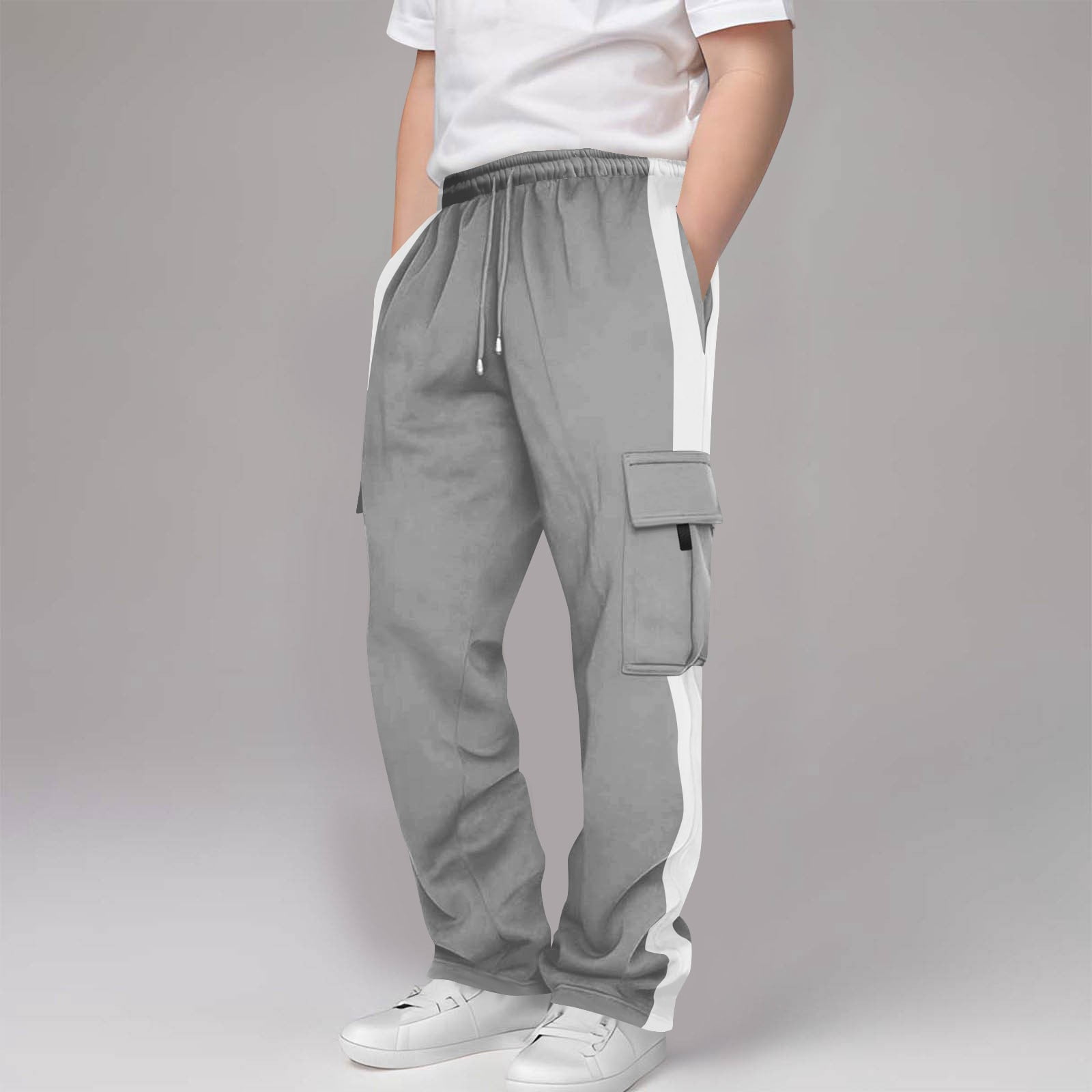 Piuwrlz Boys Jogger Sweatpants Relaxed Fit Cargo Pants (Gray, Size 9) hr00p
