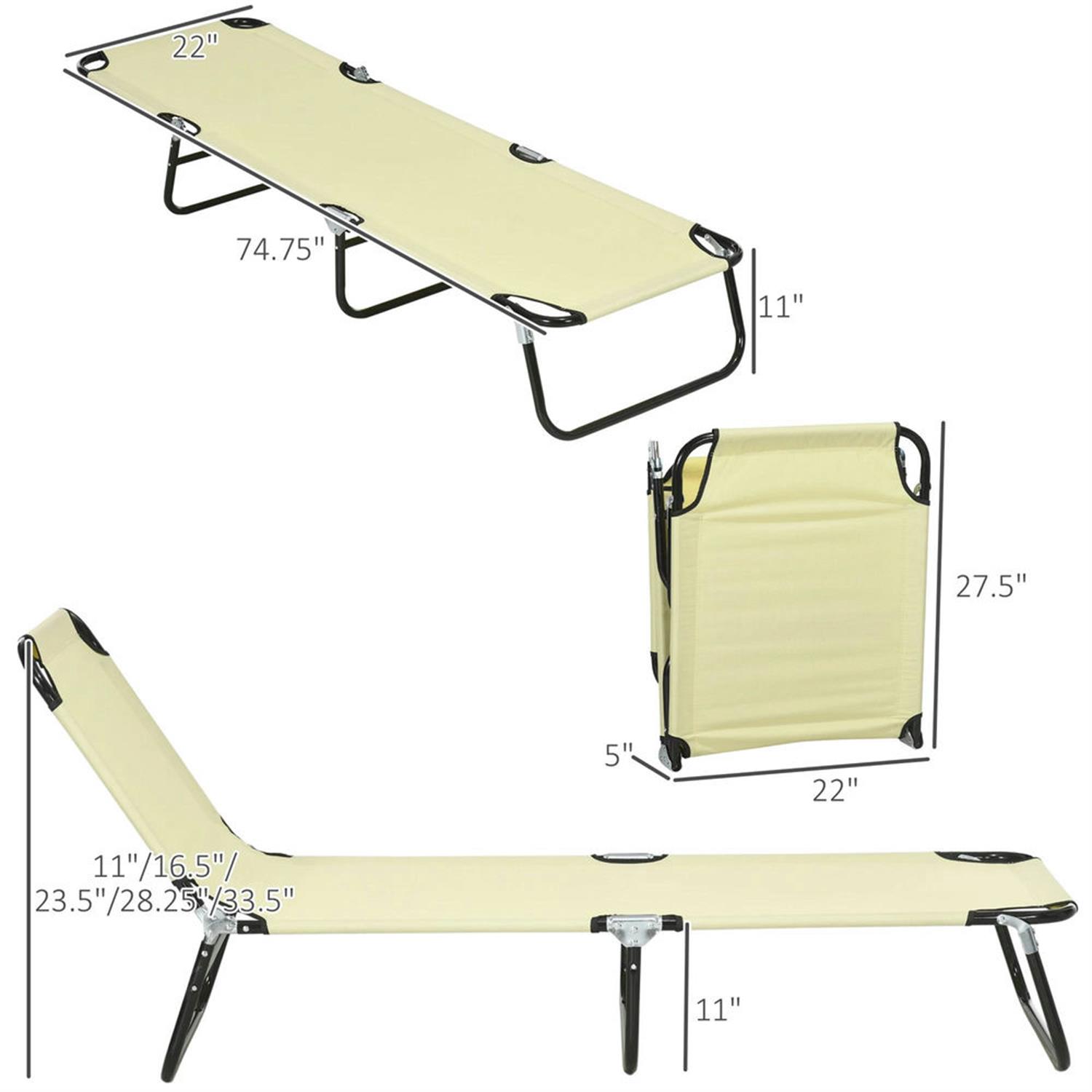 Demi Bonn 2-Piece Outdoor Collapsible Chaise Loungers, 5-Position Reclining Folding Beach Chairs with Steel Frame (Beige, 2-Pack) sducn