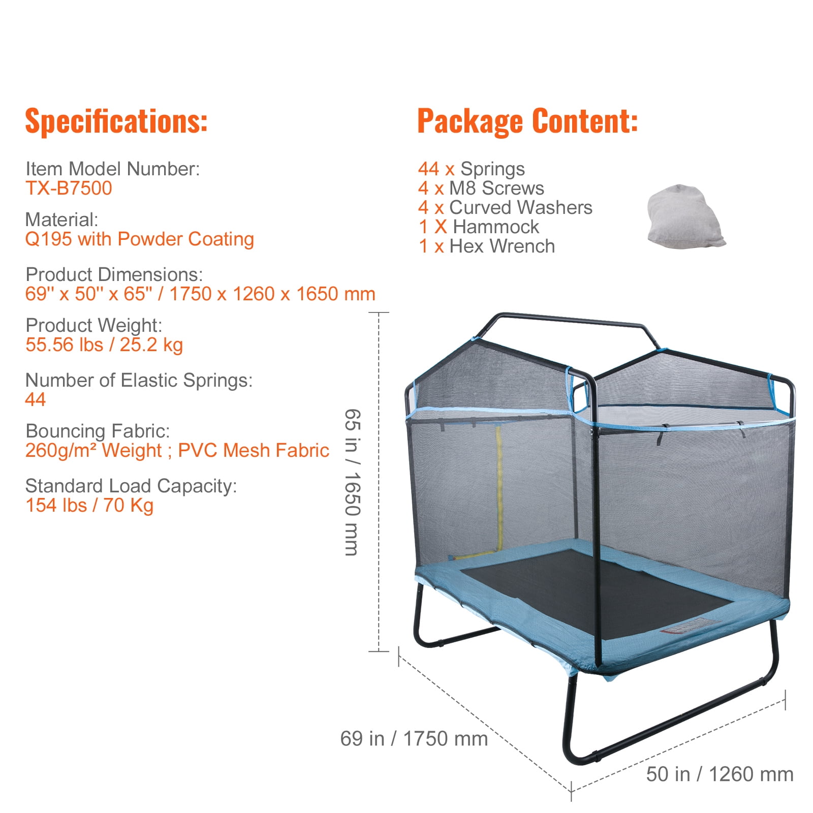 SKYSHALO Kids Trampoline with Enclosure Net and Gymnastics Bar (Blue, 6 ft) 8w30q