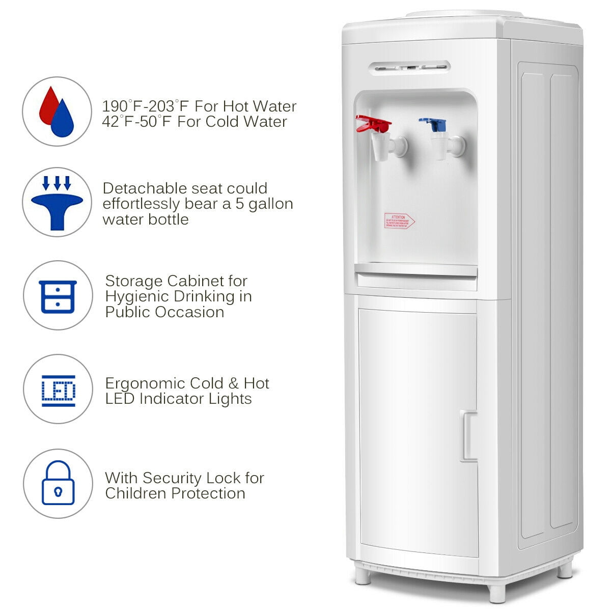 Costway Electric Water Dispenser Bottom Load Cooler with Storage Cabinet (White, 5 gal) 23c2d