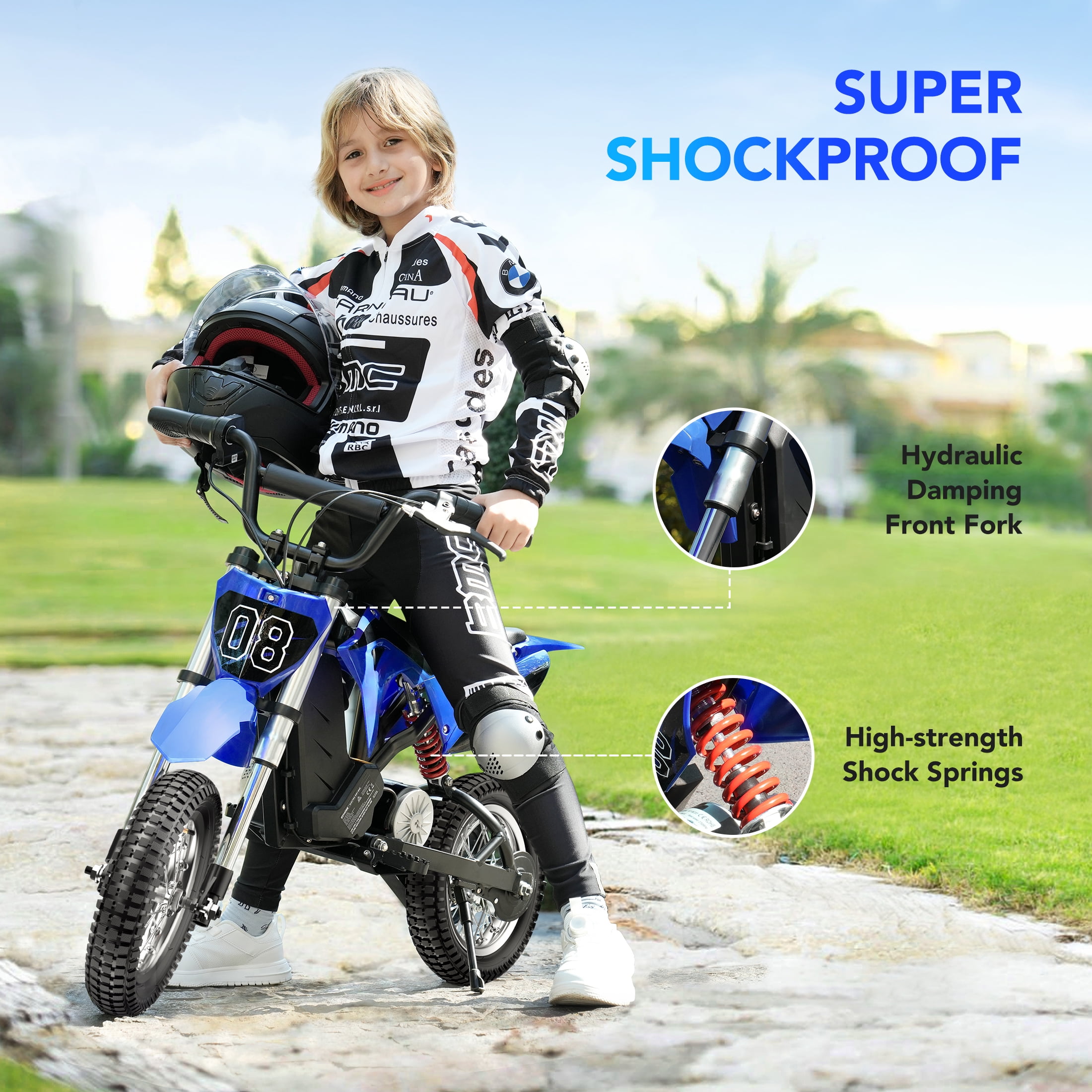 Easoger 36V Kids Electric Dirt Bike, High-Speed Off-Road Motorcycle with 3-Speed Modes and Dual Suspension (Black, 133 lb Capacity) 56zr0