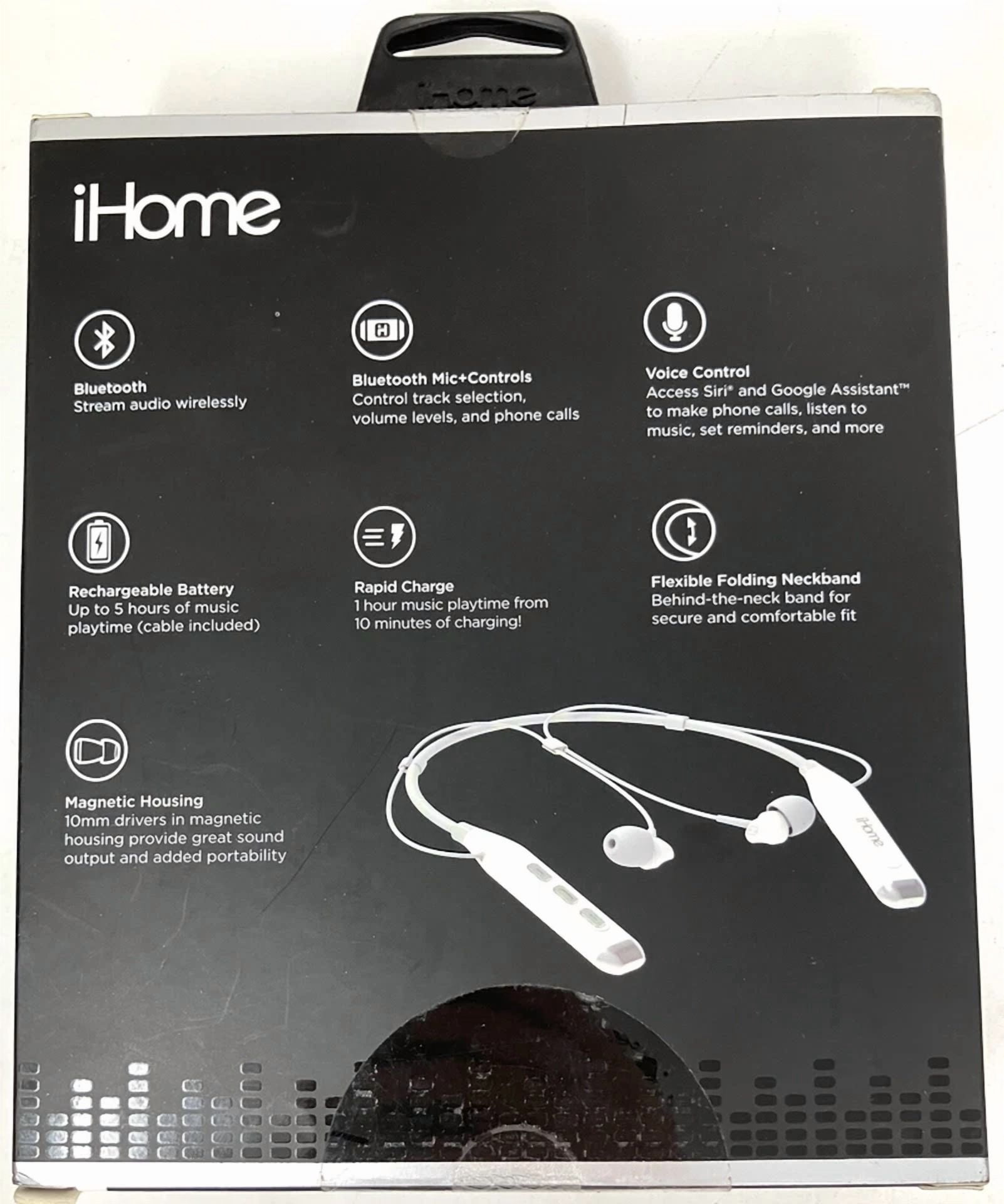 Rhea iHome Bluetooth Neckband Earbuds with Rapid-Charge Technology (White) w9afw