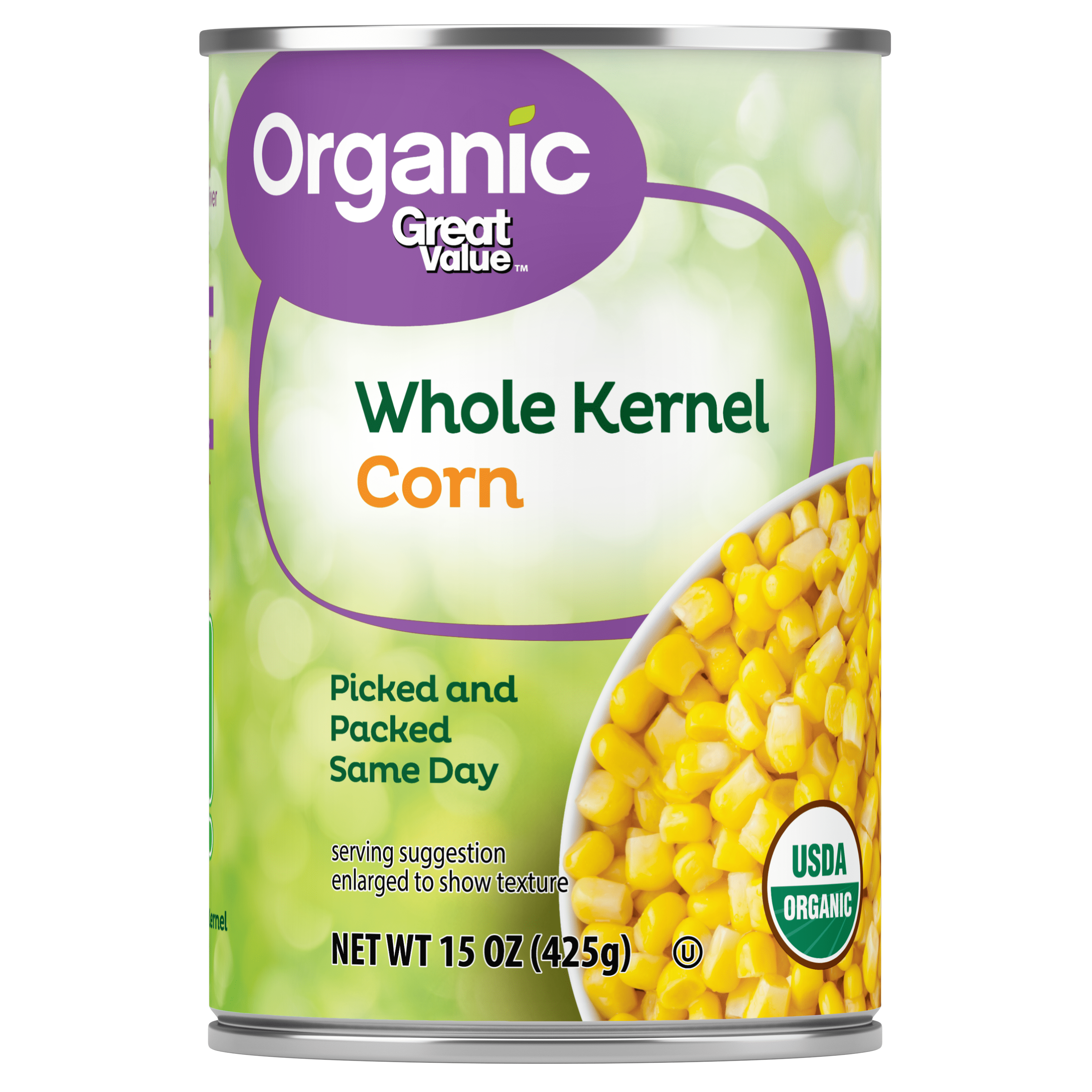 Great Value Organic Whole Kernel Corn, Non-GMO Sweet Corn (12 Pack, 15 oz) z51lv