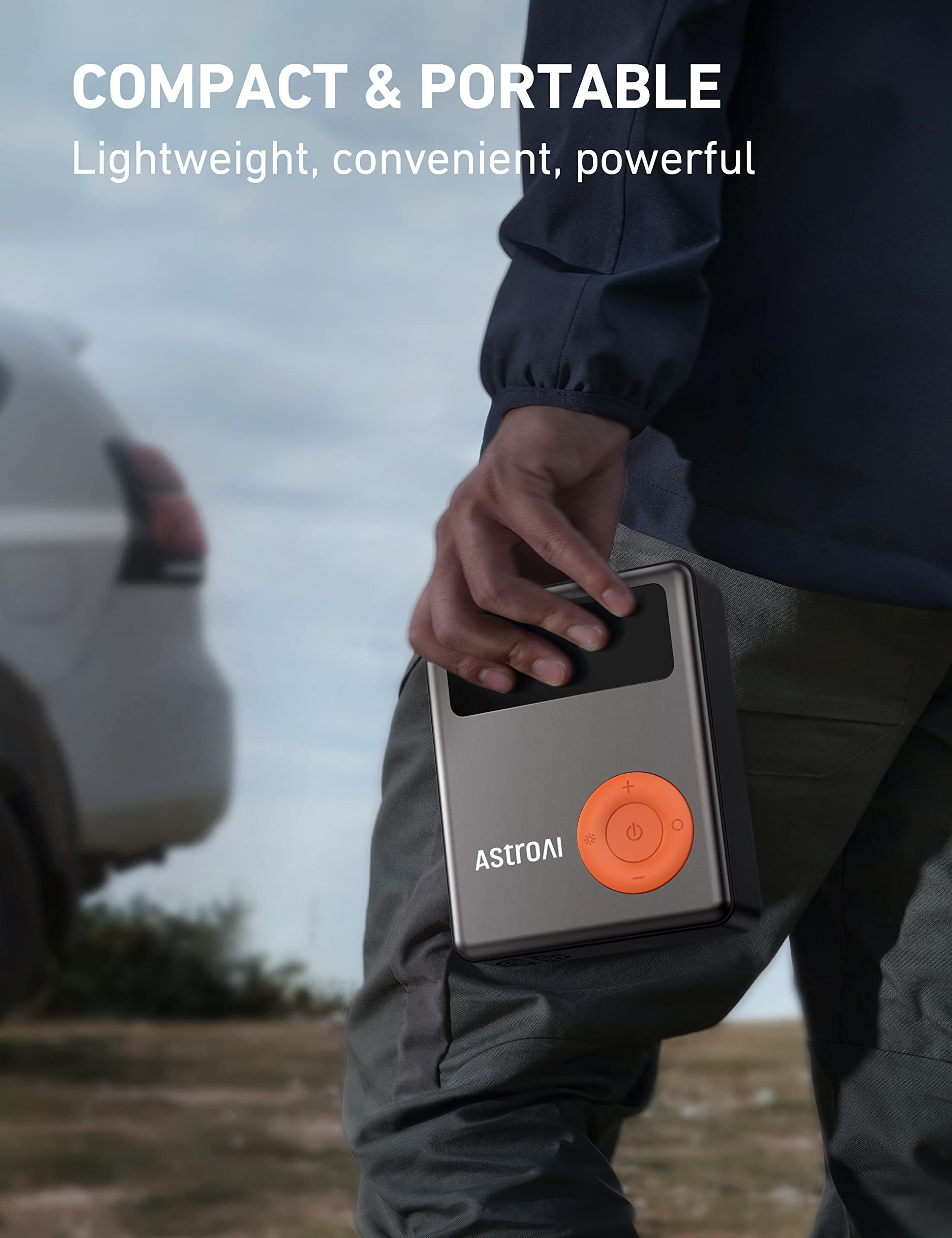 AstroAI Portable Jump Starter with Air Compressor, 1750A Peak 12V Battery Booster and Tire Inflator (Orange, 6.1 x 4.9 x 1.9 in) egn80