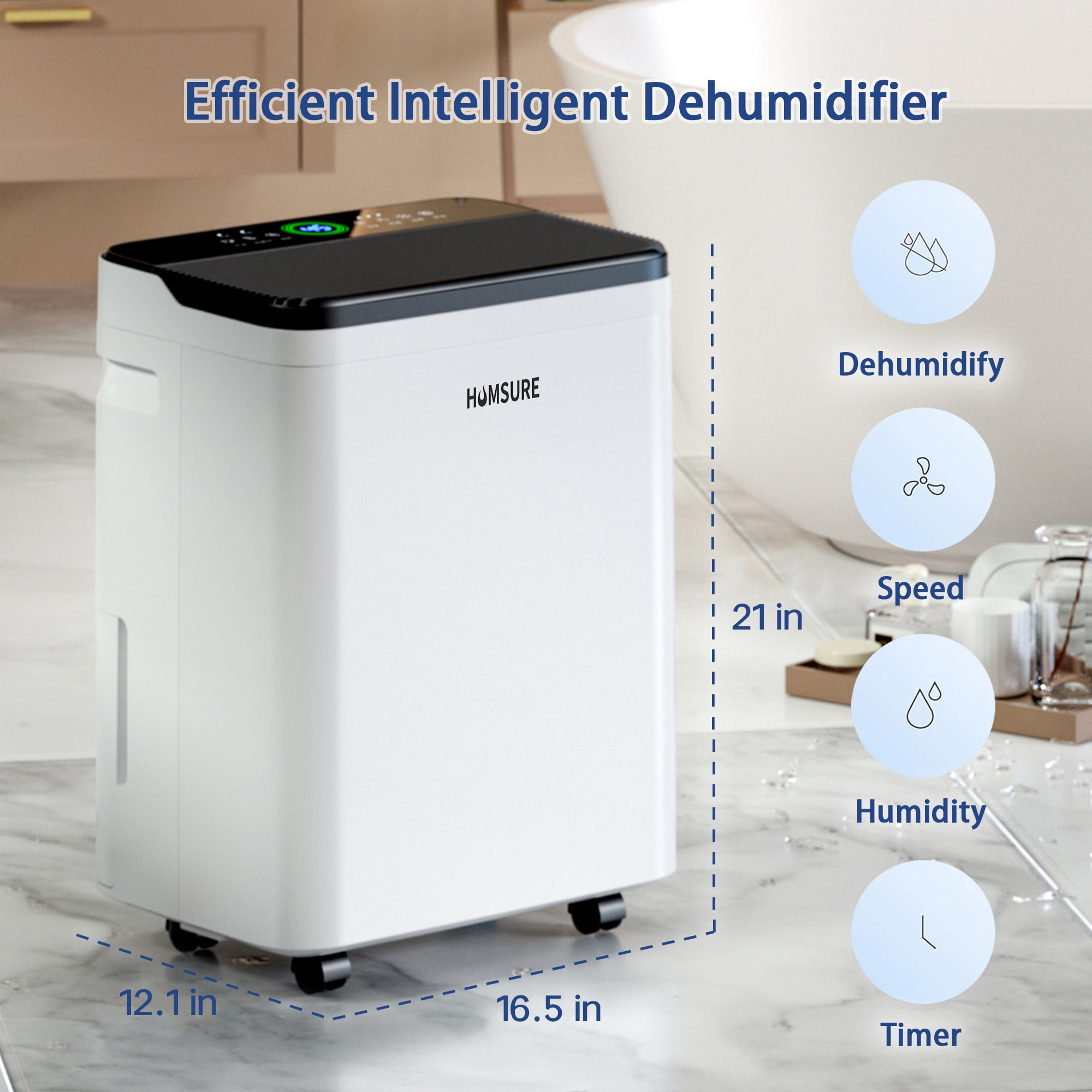 HUMSURE 70 Pint Dehumidifier for Basements and Large Rooms, High-Efficiency Moisture Removal (White, 4500 Sq. Ft) a6lcb