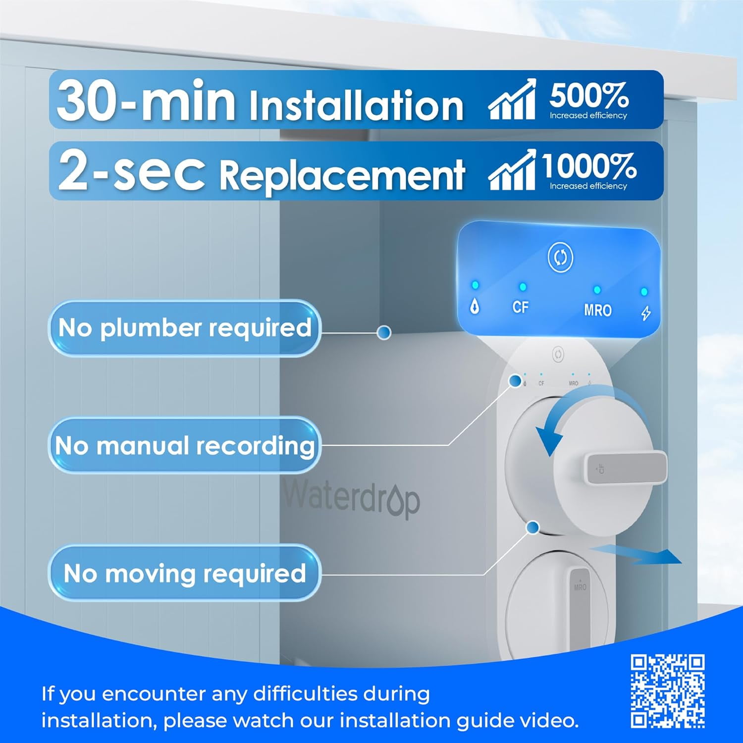 Waterdrop G2 Tankless Reverse Osmosis System, 7-Stage Under Sink Water Filter (400 GPD, 1 Filter) acjzd