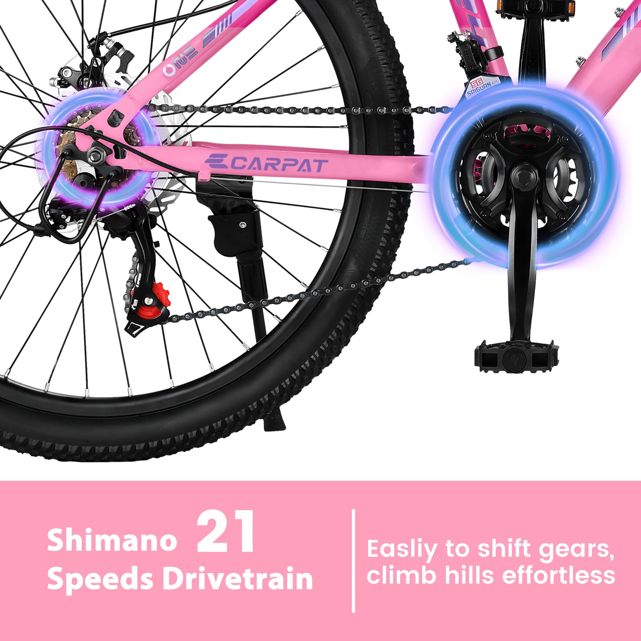 Ecarpat 26 Inch Mountain Bike, 21-Speed Trail Commuter Bicycle with Dual Disc Brakes (Pink, 26 in) 96k4h