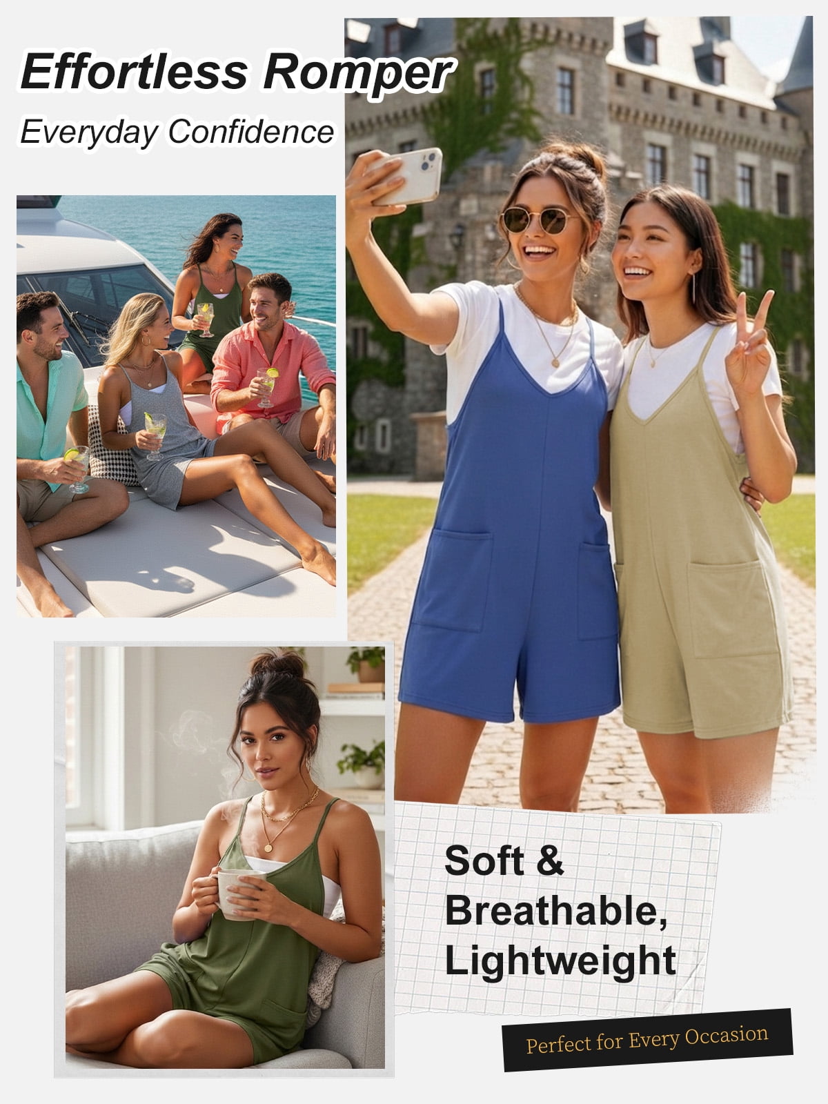 Anygrew Women's Summer Casual Loose Romper Sleeveless V Neck Jumpsuit with Pockets (Grey, Small) 9snkt