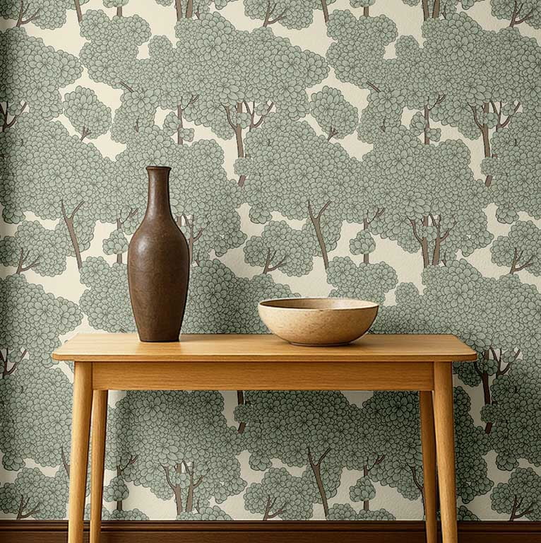 S4Sassy Peel and Stick Wallpaper, Floral Tree Canopy Asian Style Wall Mural, Waterproof Vinyl Wall Covering (Green, 25 in x 360 in) wzhkb