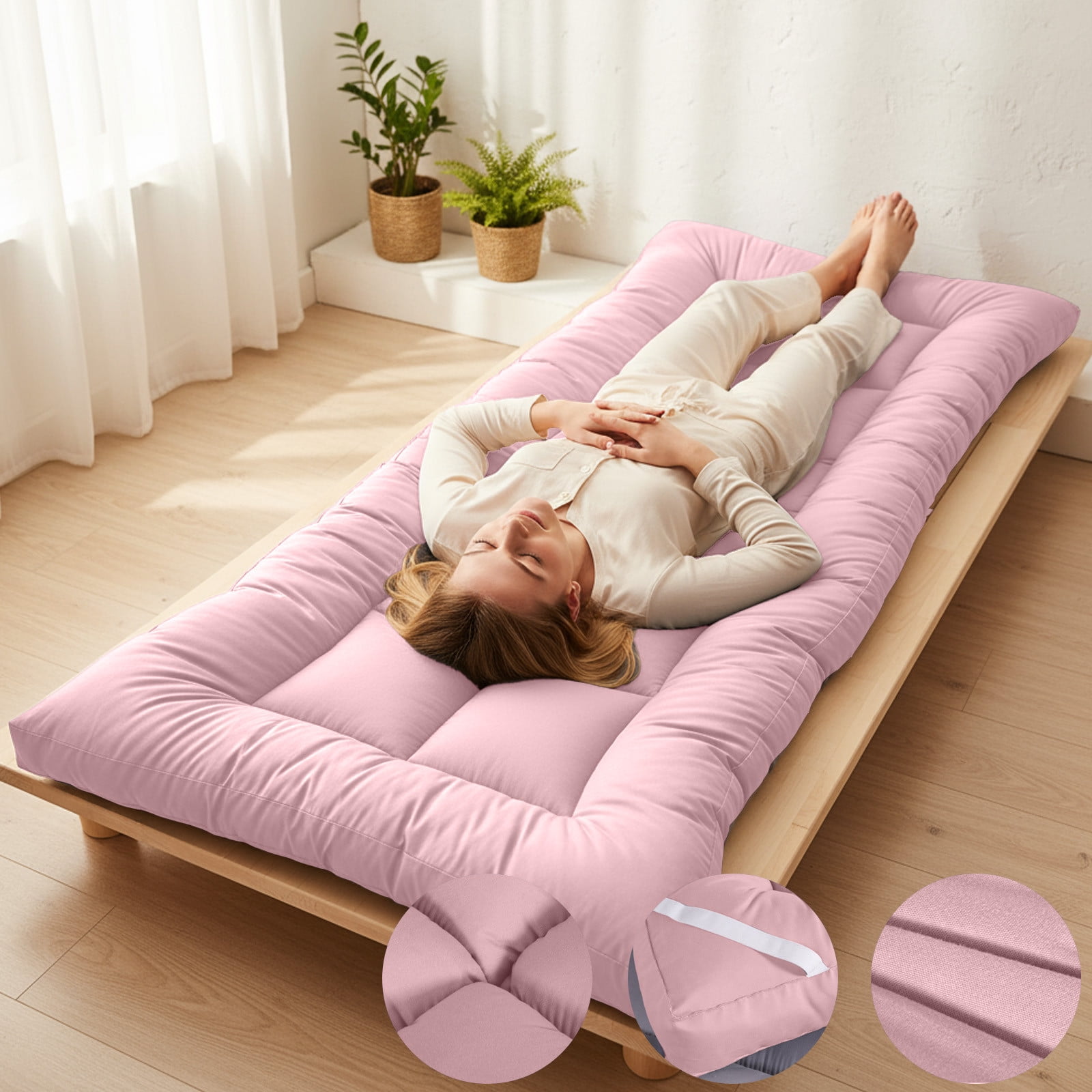 Gnmfd Thickened Soft Fiber Mattress Foldable Sleeping Pad for Single Bed (Pink, 35 in x 79 in) olvt3