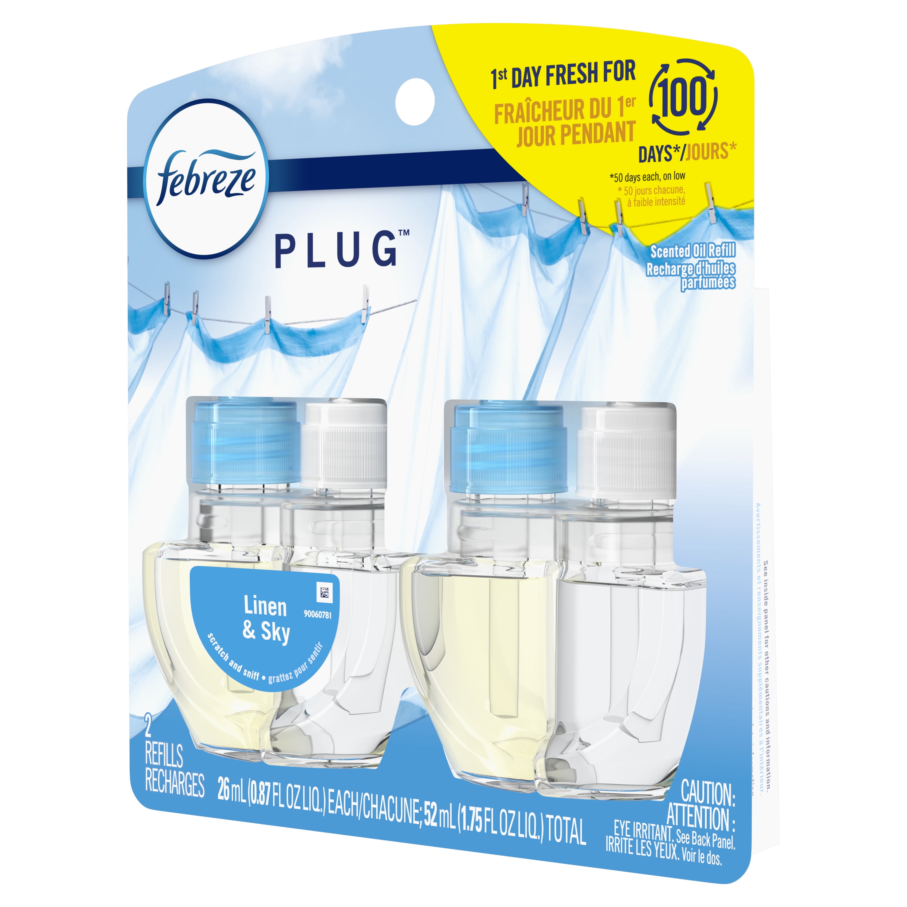 Febreze Fade Defy Plug In Air Freshener Refill, Odor-Fighting Scented Oil, Linen & Sky (0.87 fl oz, 2 Pack) eqcrd