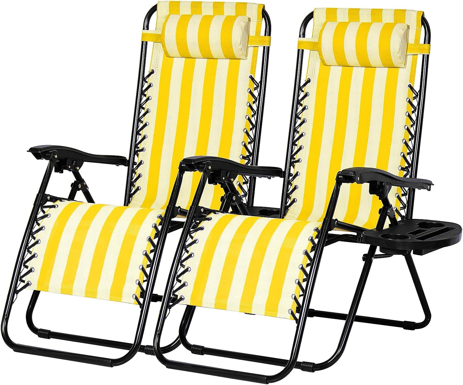 Nazhura Zero Gravity Reclining Patio Chairs with Cup Holder and Pillow (Yellow Stripe, Set of 2) 0gmtf