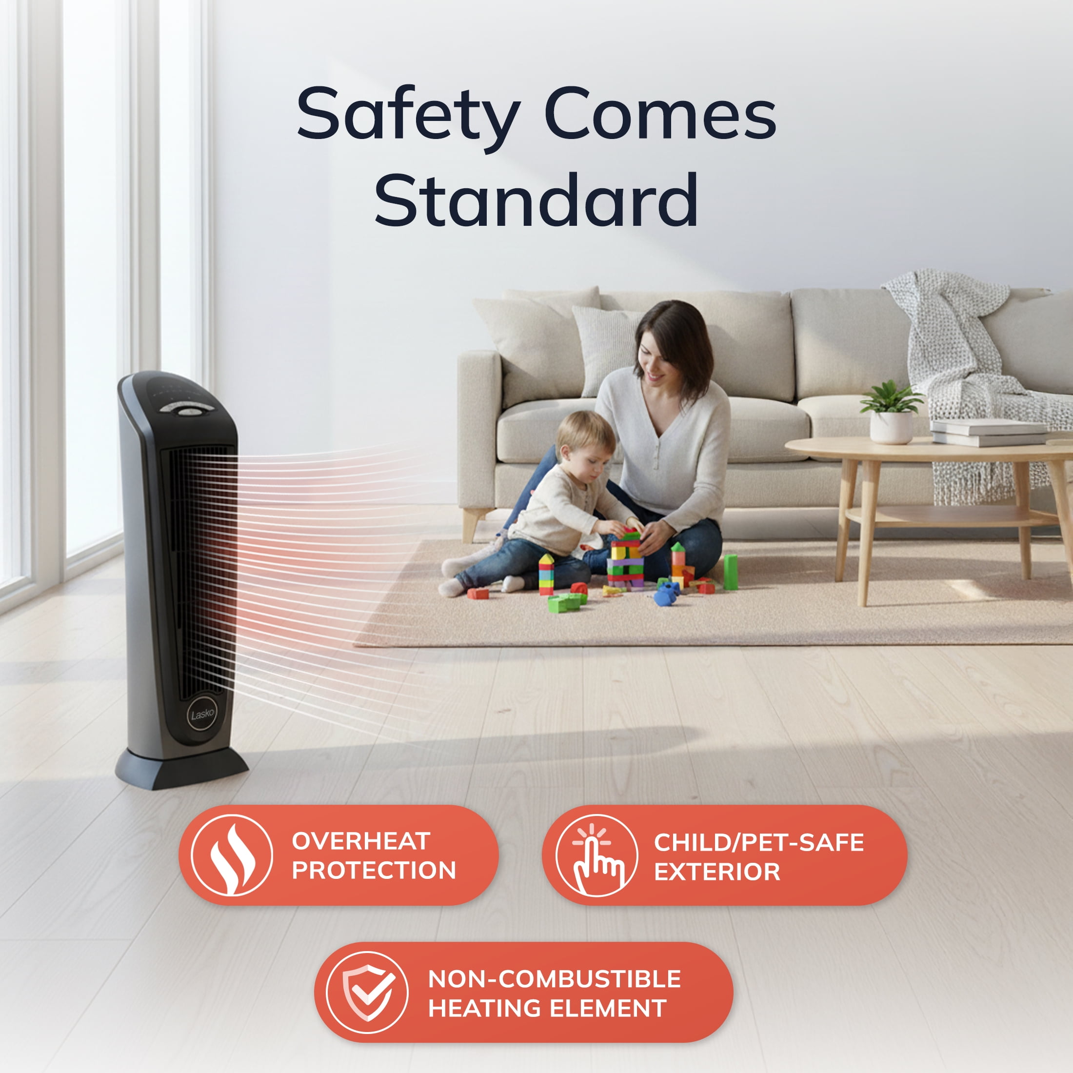 Lasko 23 in Oscillating Ceramic Electric Tower Space Heater with Remote Control (Black, 1500W) bmy9w