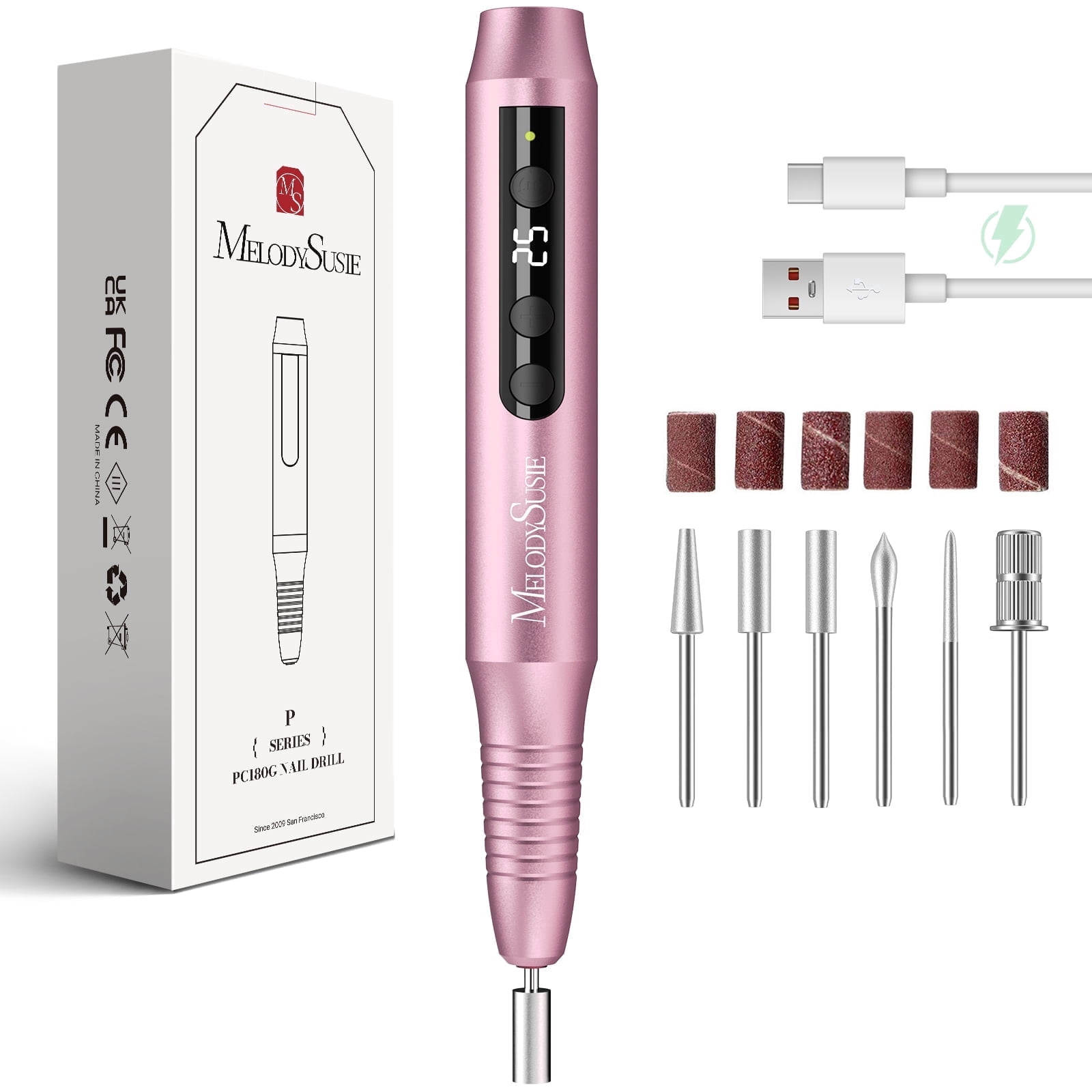 MelodySusie Cordless Electric Nail Drill, 25,000 RPM Portable E-file Kit for Manicure and Pedicure (Pink, 0.17 lb) gs2r0