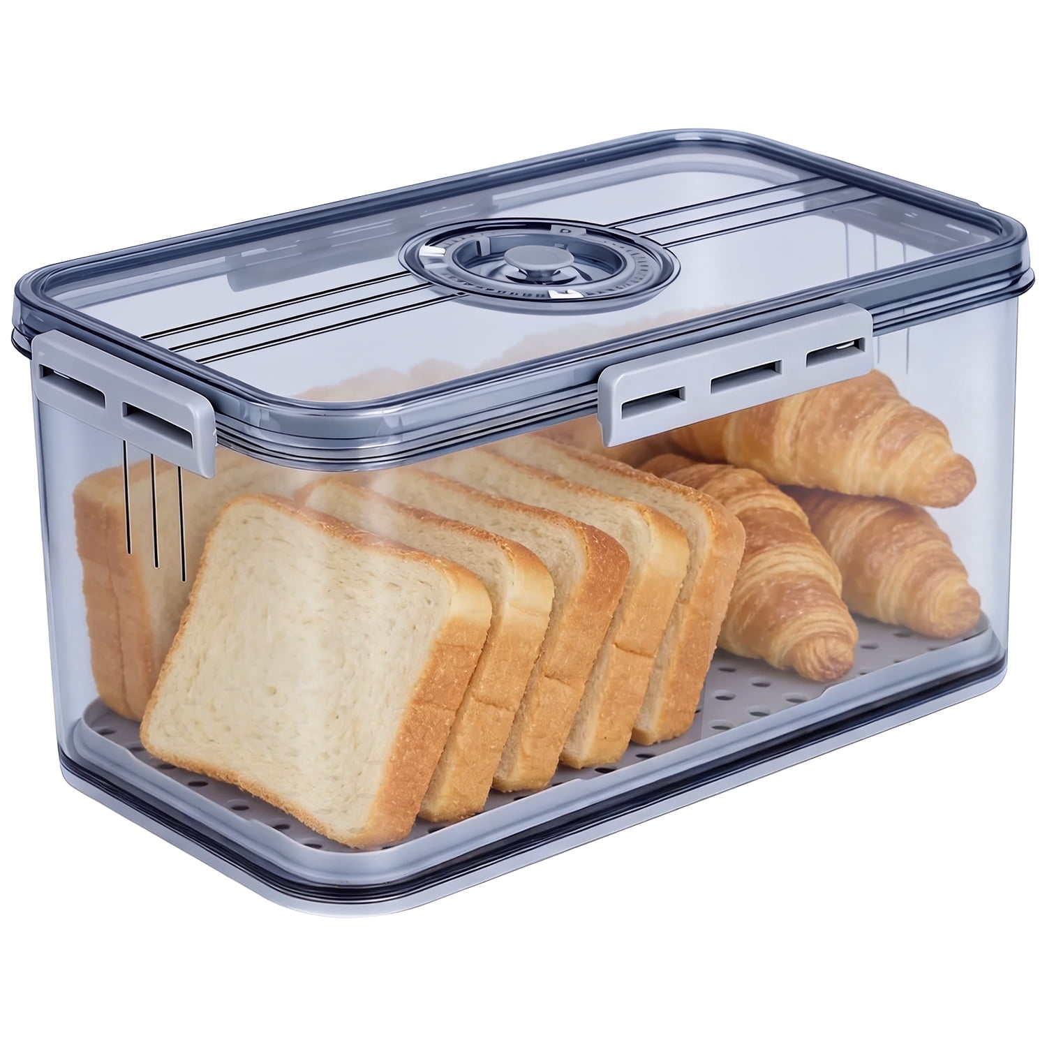 JUNLIN Airtight Bread Box with Time Recording Lid, Kitchen Countertop Food Storage Container (Gray, 12.6 in x 6.7 in x 5.9 in) iqi3r