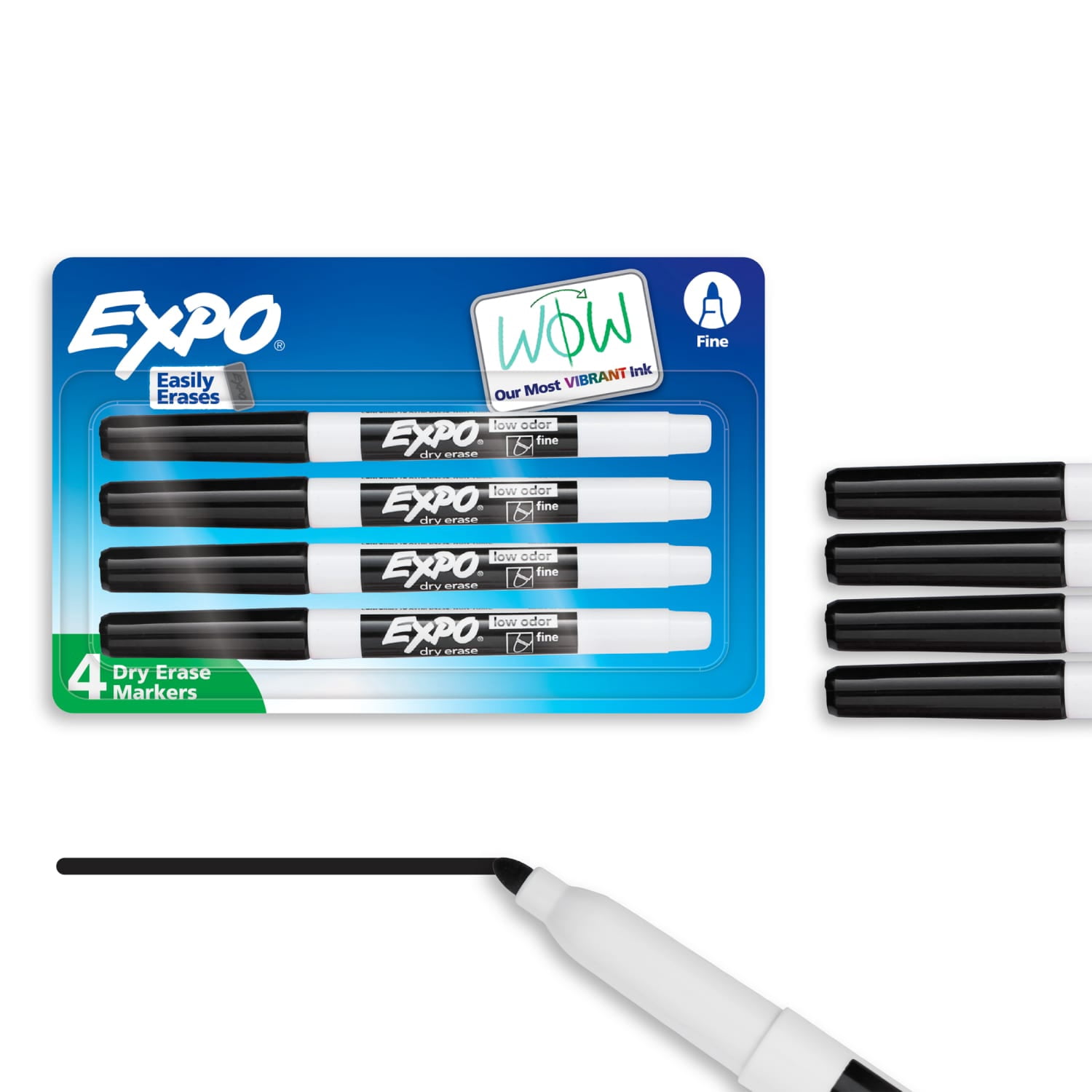Expo Dry Erase Markers, Fine Tip, Low-Odor Ink for Whiteboards (Black, 4 Count) dvpf6