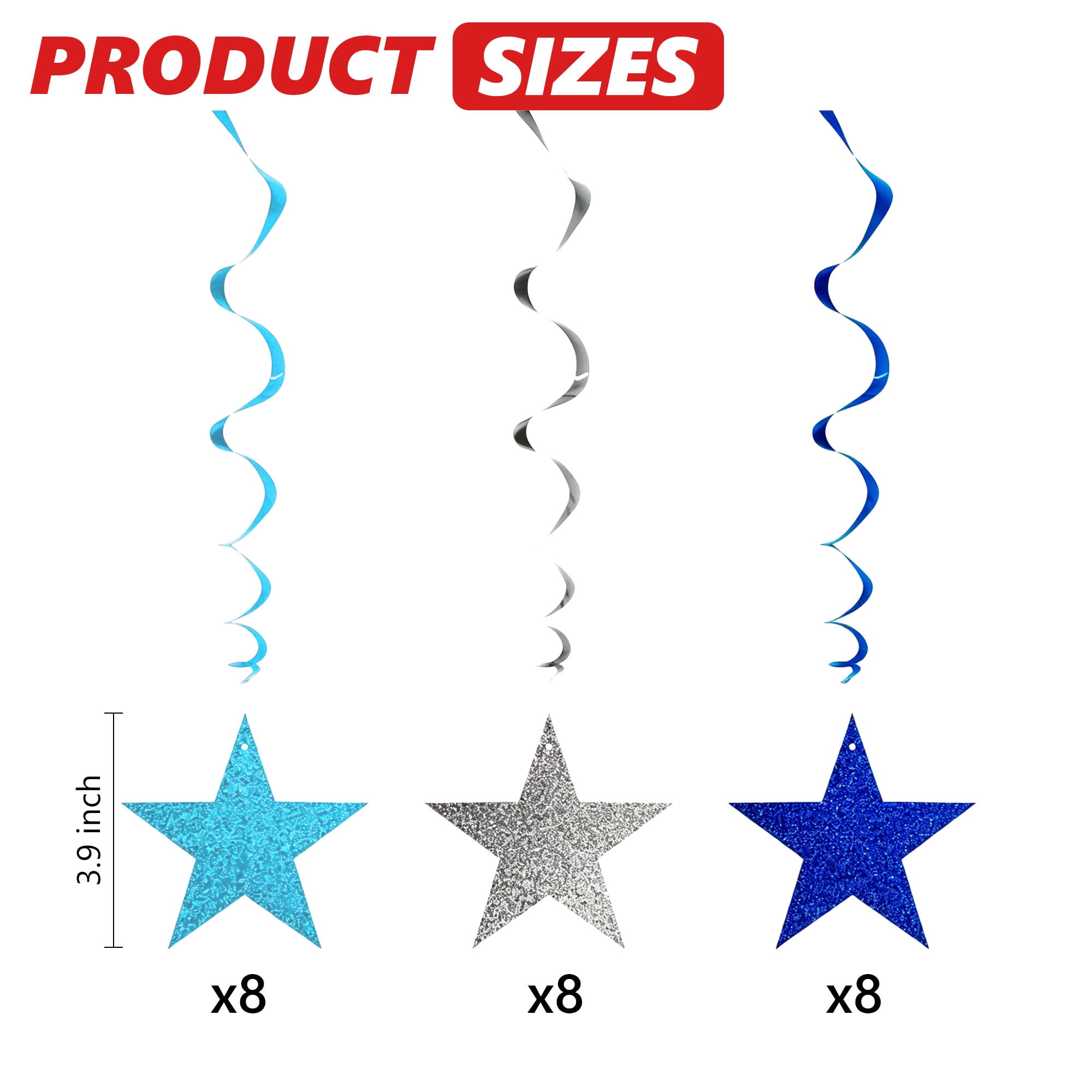 Tripumer Star Swirl Hanging Decorations Party Streamers for Birthdays and Weddings (Silver Blue, 24 Pack) g3ppe
