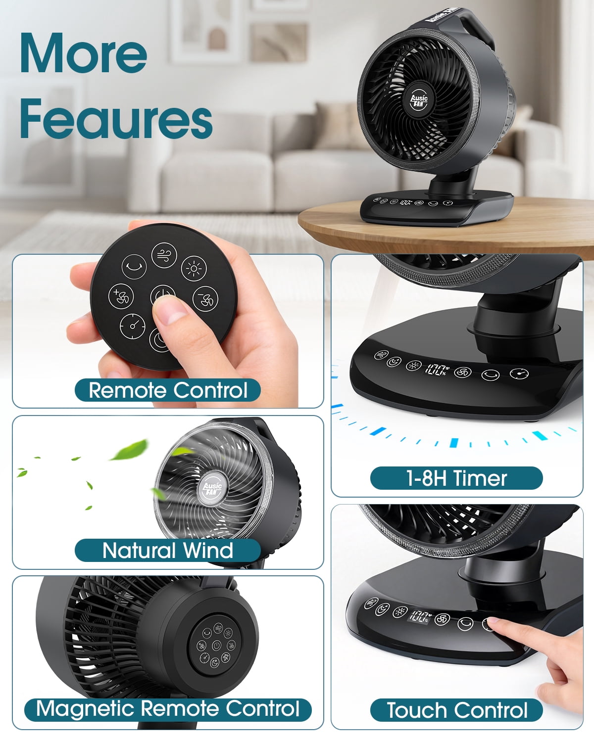 JINLICTE Portable Rechargeable Desk Fan with LED Light and Remote Control (5 Speeds, 30000mAh Battery) geu4j