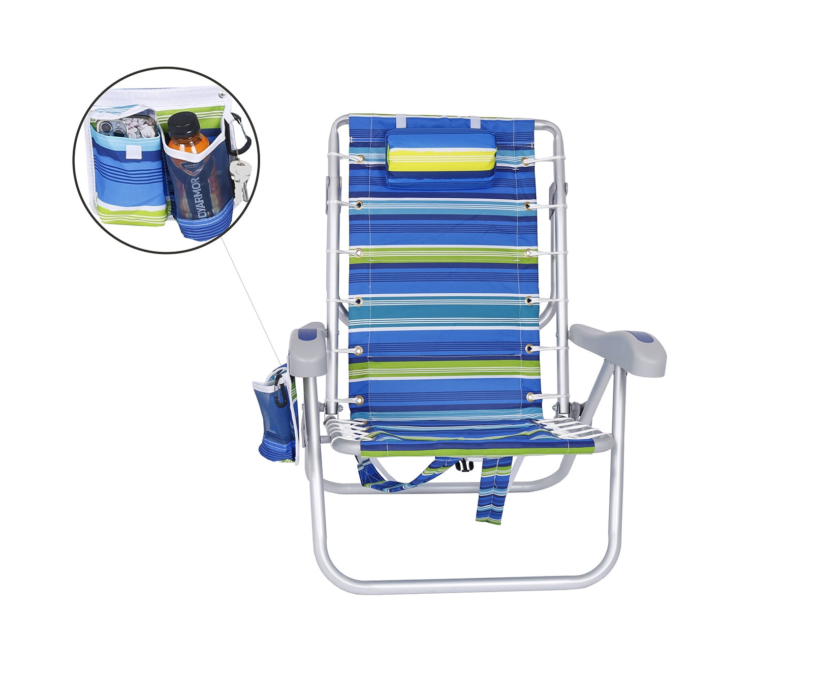 Beachmall Heavy Duty Aluminum Folding Backpack Beach Chair with Canopy and Cooler (Blue, 300 lb Capacity) 0x0qx