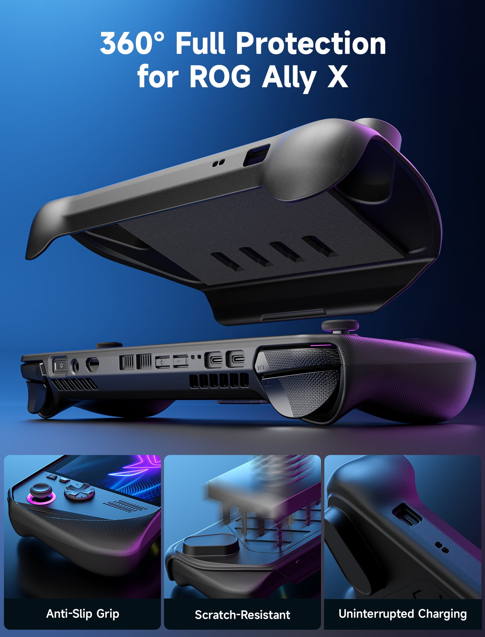 JSAUX ModCase for ASUS ROG Ally X with Cooling Fan and Protective Cover (Black) pxgp2