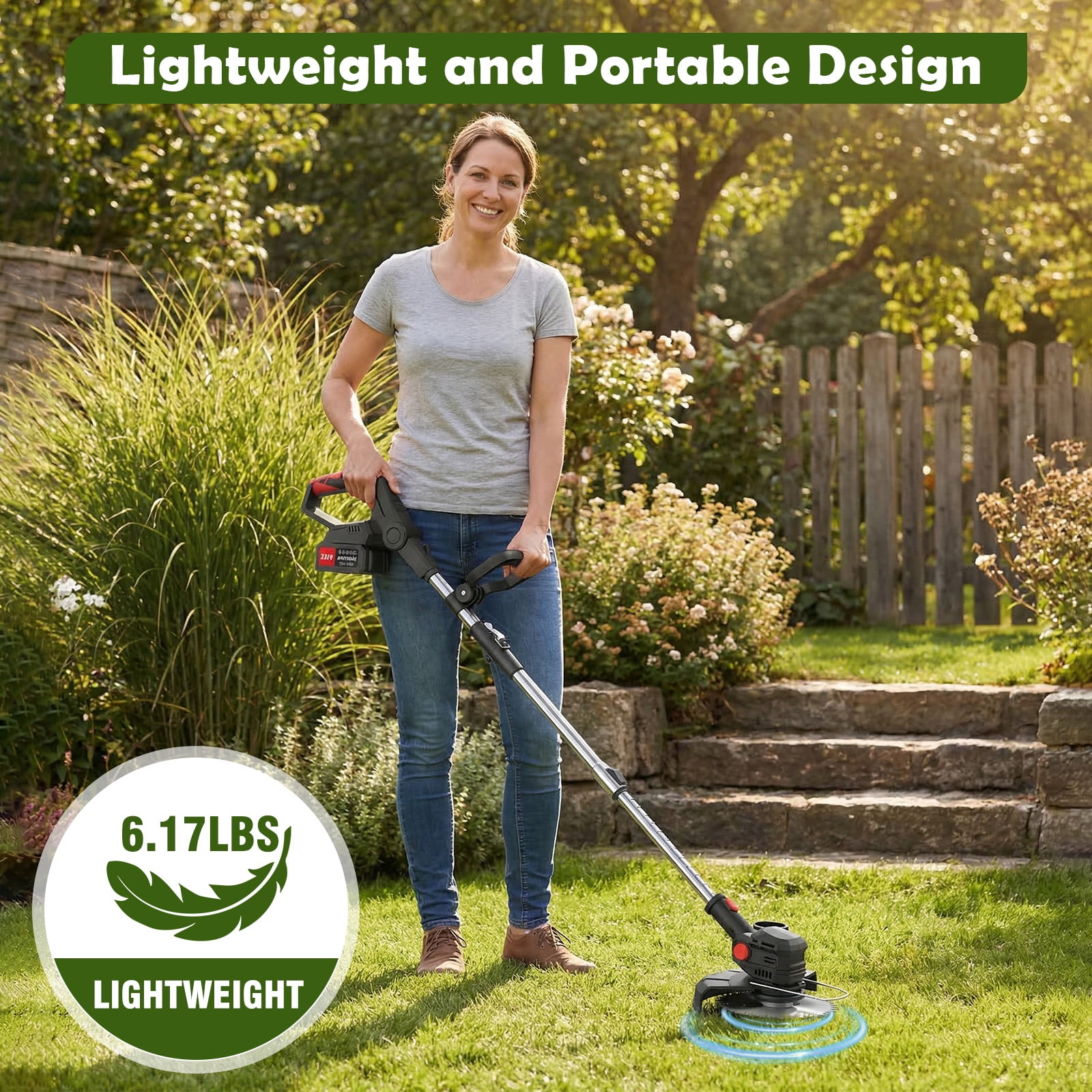 CATGOOD Electric Cordless Weed Eater, 24V Grass Trimmer with 2 Batteries and Charger (8 in Cutting Width) 6bmcb