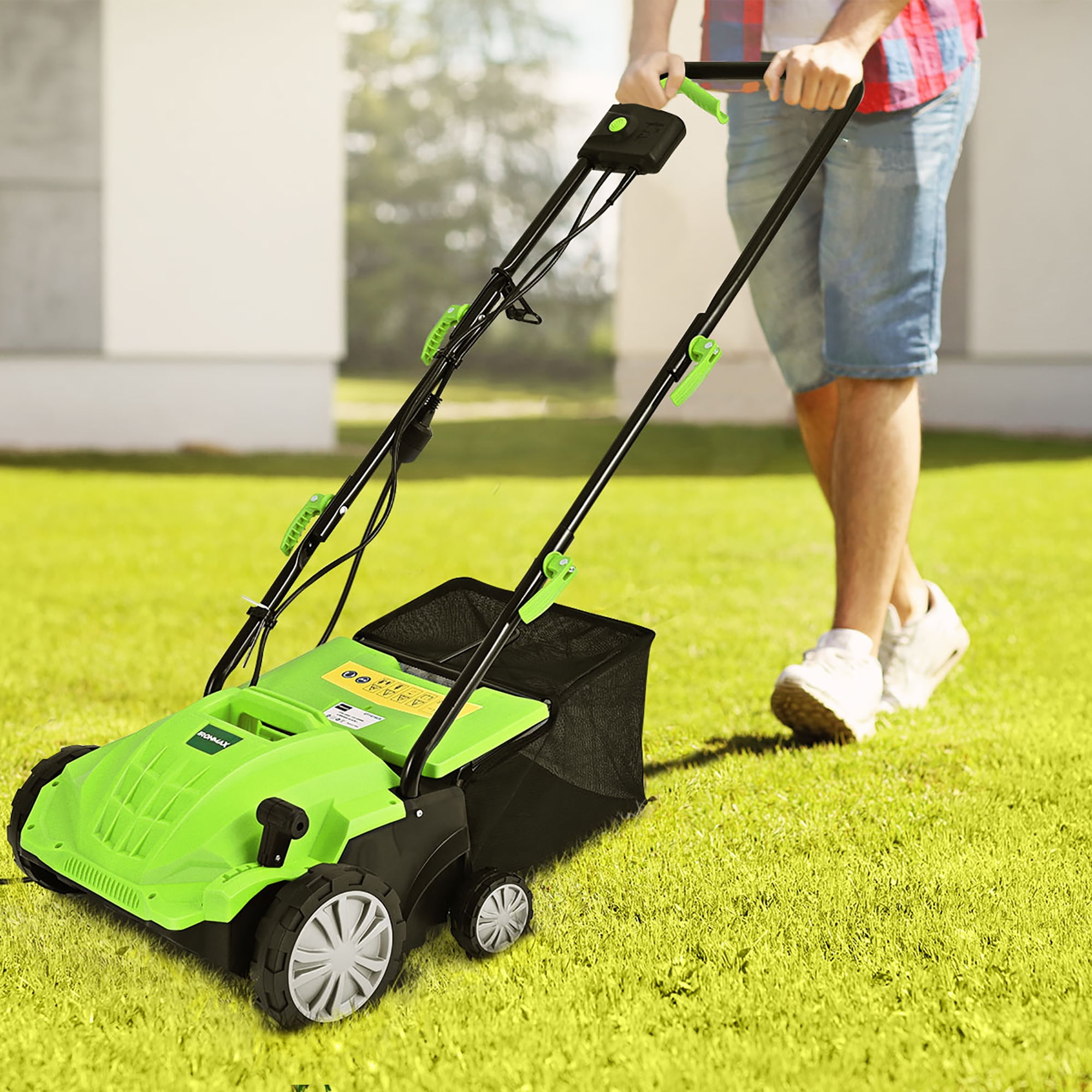 Costway 13-inch 12A Corded Electric Lawn Dethatcher and Scarifier with 11-Gallon Collection Bag (Green) jhsyi
