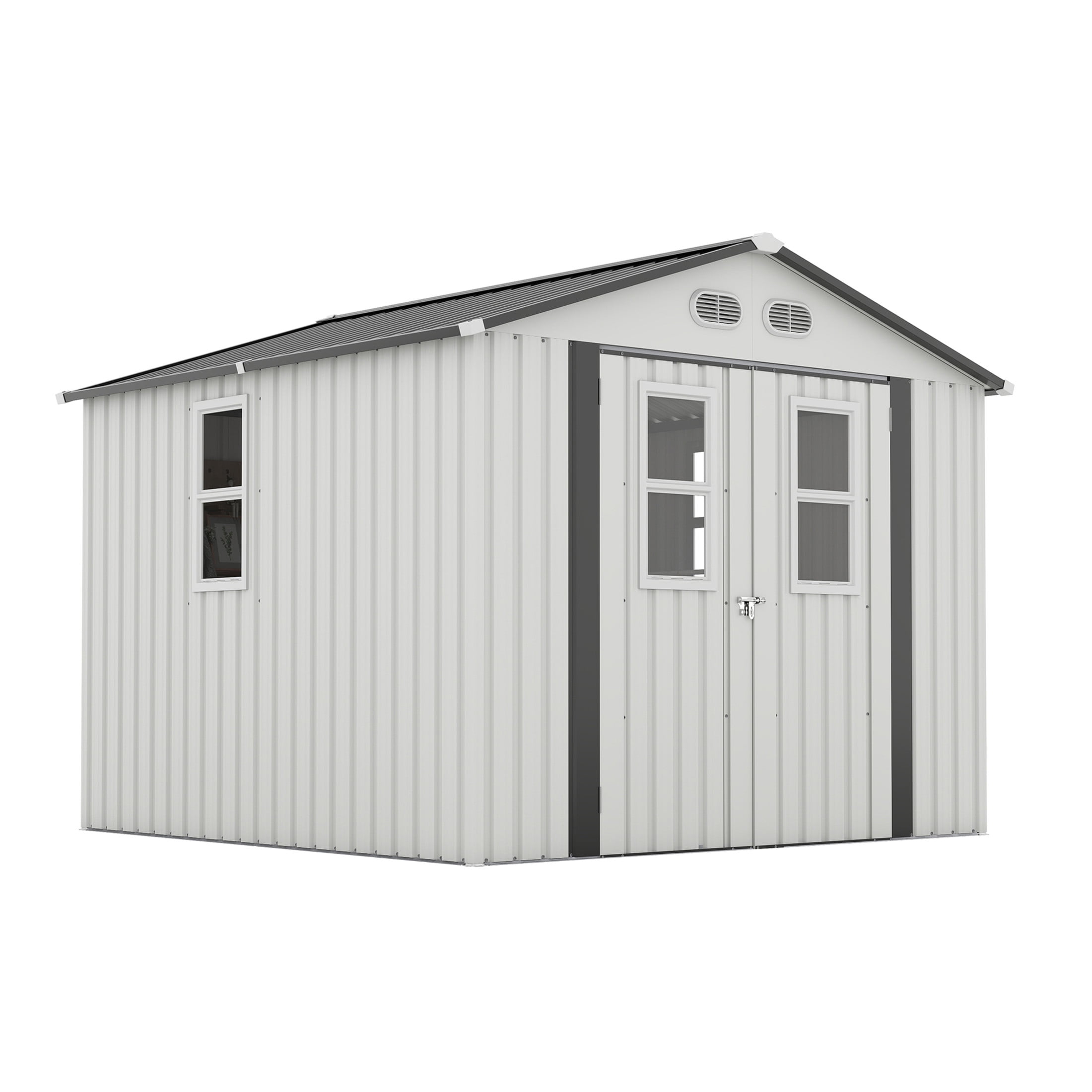 Noble House Outdoor Storage Shed with Daylight Windows and Lockable Doors (White, 8 ft x 8 ft) 4rb9c