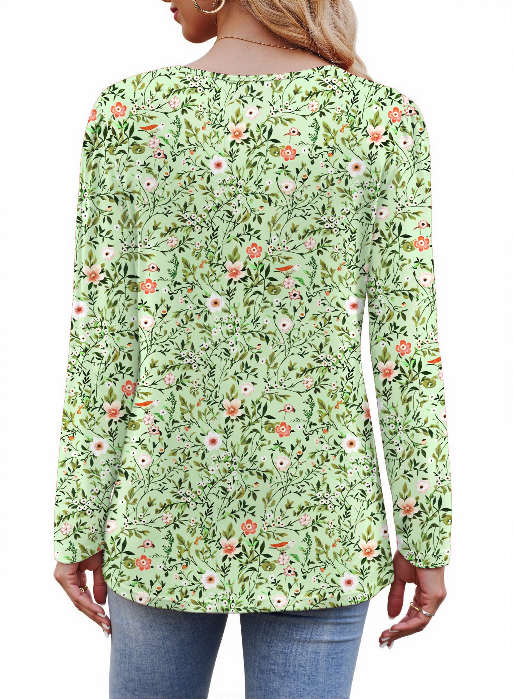 Fantaslook Women's Long Sleeve Pleated Tunic Top Dressy Casual Fall Blouse (Green, S) sre41