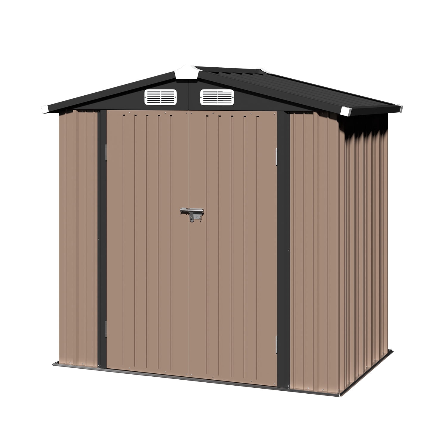 Clouddwell Outdoor Storage Shed, Heavy-Duty Metal Garden Shed with Lockable Doors (Brown, 6 ft x 4 ft) zh4dj