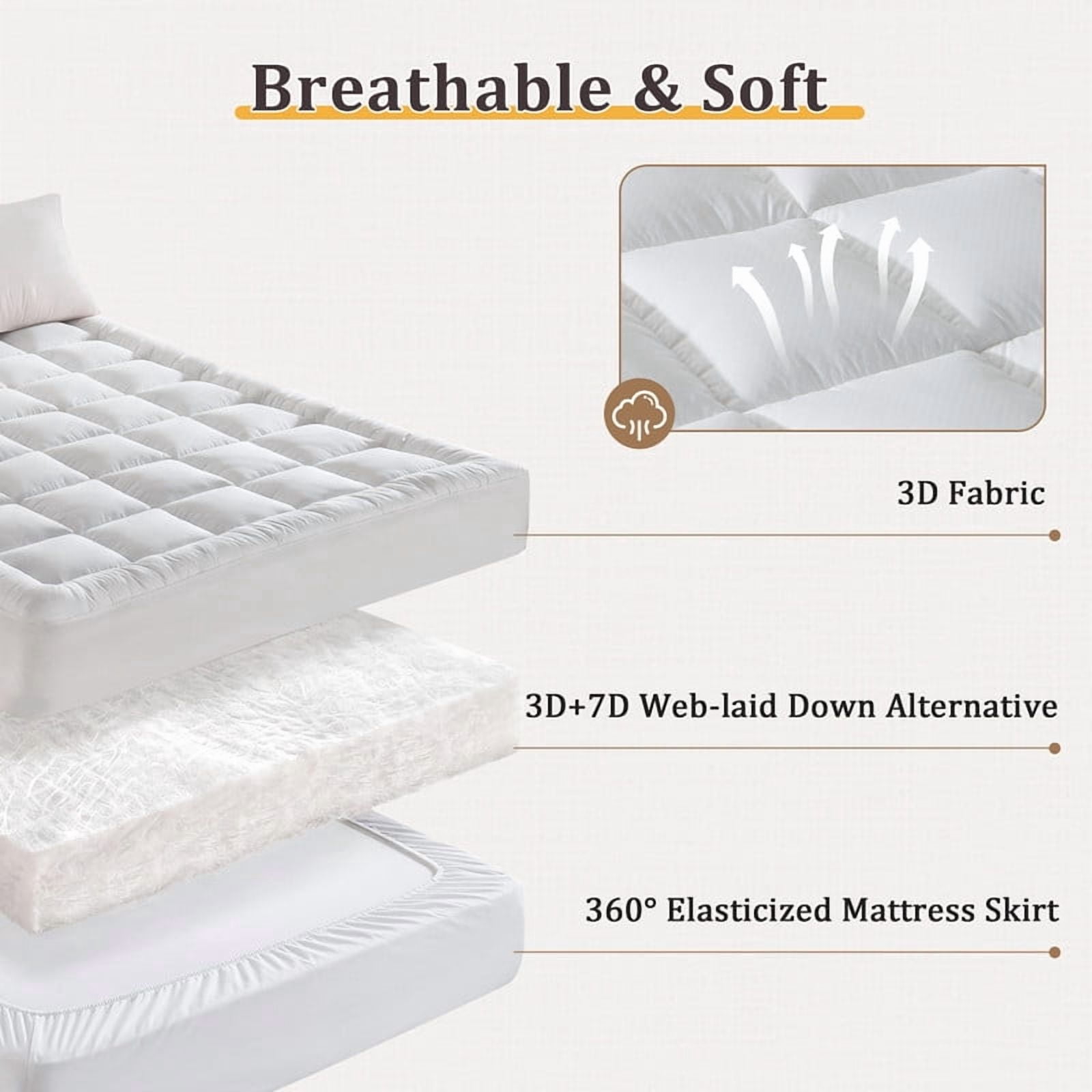 Vccoem Cooling Mattress Topper, Extra Thick Quilted Bed Pad, Breathable Plush Hypoallergenic Cover (White, Queen) lz8b4