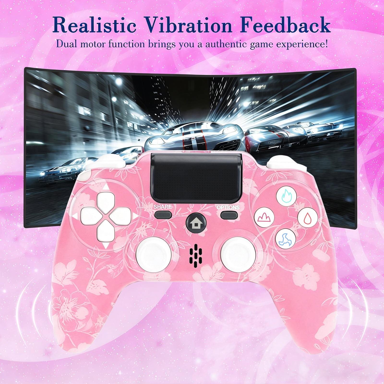 YUOY Wireless Gaming Controller for P4, P4 Slim, P4 Pro and PC (Pink Cherry, 1 Count) z38lr