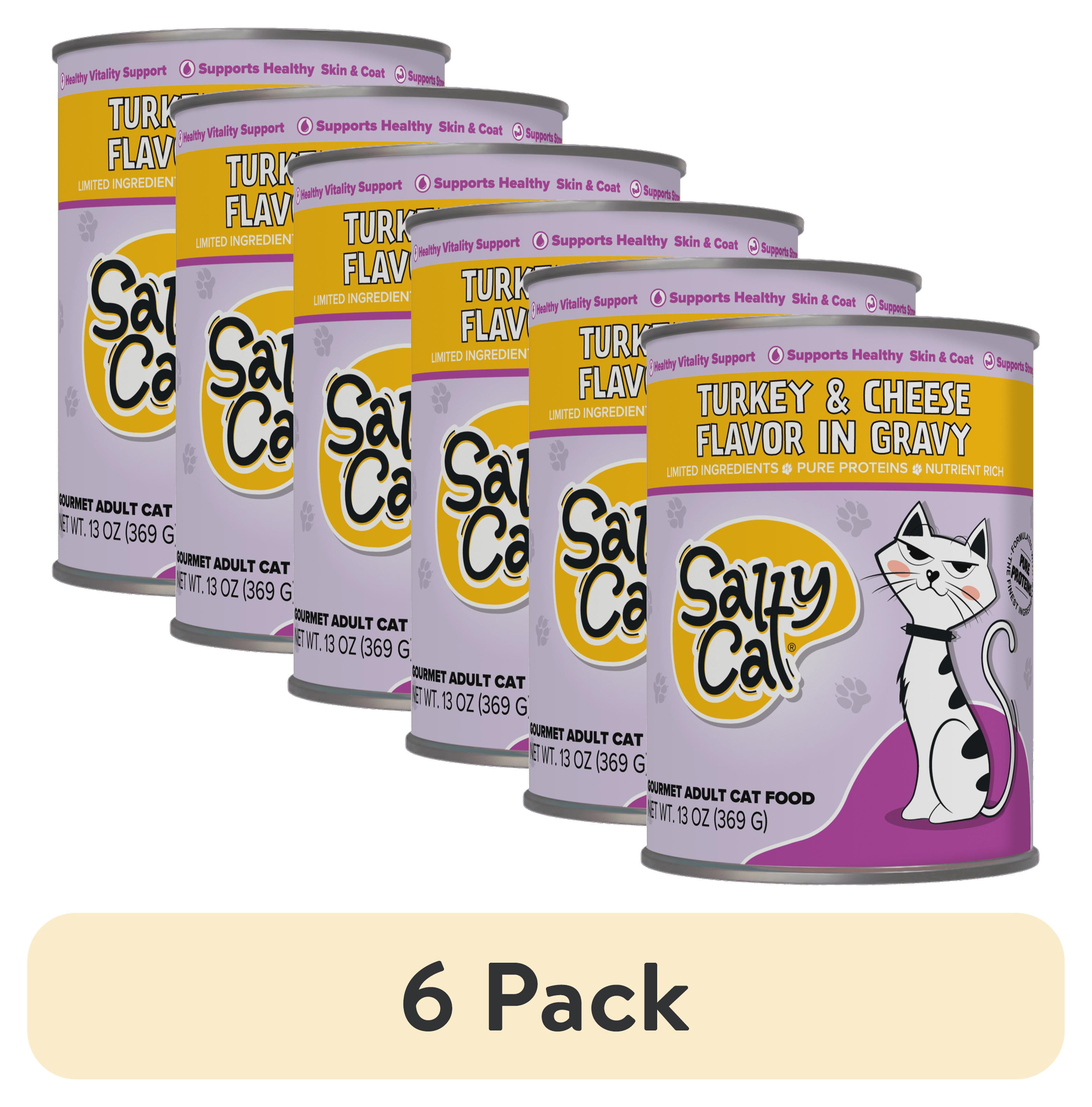 Salty Cat Turkey and Cheese Flavor Wet Cat Food in Gravy (6 Pack, 13 oz) xeh1b