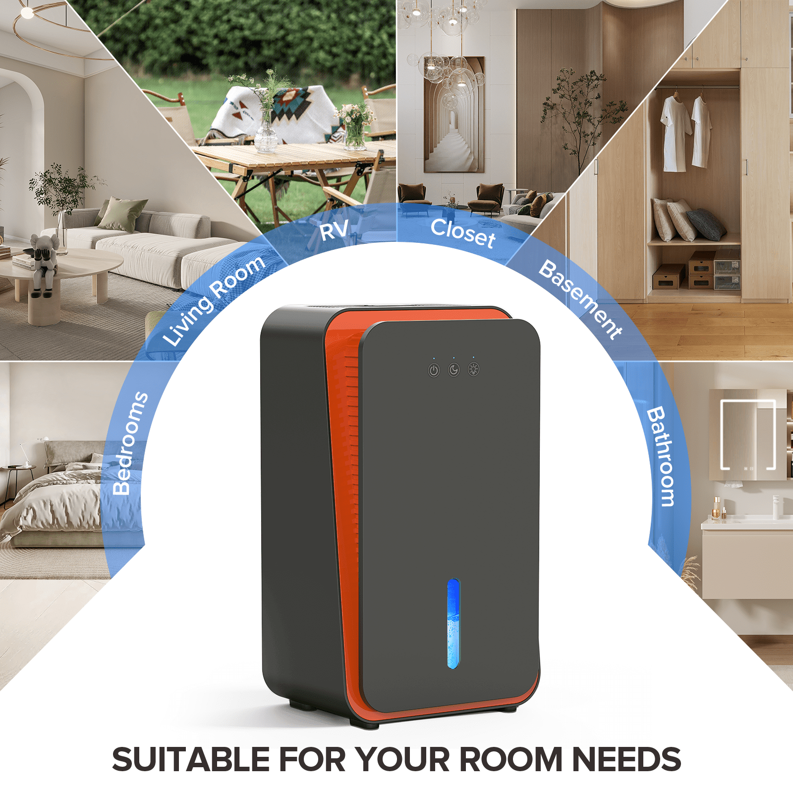 GOOVI Dehumidifier for Home, Quiet Air Dehumidifier with 7-Color LED Light and Aromatherapy Diffuser (Black, 85 fl oz) rouh3