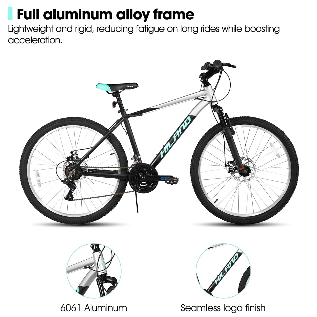 HILAND 26 in Mountain Bike, 18-Speed MTB with Dual Disc Brakes, Aluminum Frame Bicycle (Black, 26 in) lyex8