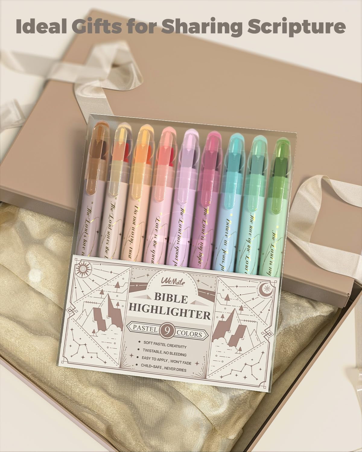 WEMATE Gel Bible Highlighters, No-Bleed Pastel Markers for Journaling and Study (Assorted Colors, 9-Pack) gwirw
