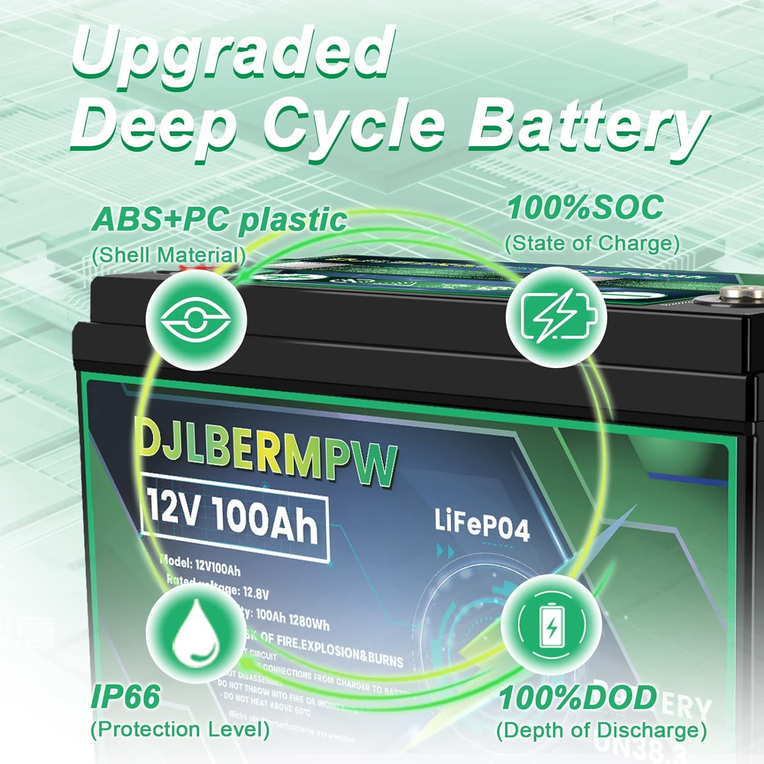 DJLBERMPW 12V 100Ah LiFePO4 Lithium Battery Deep Cycle with 100A BMS (4 Pack) mfudy