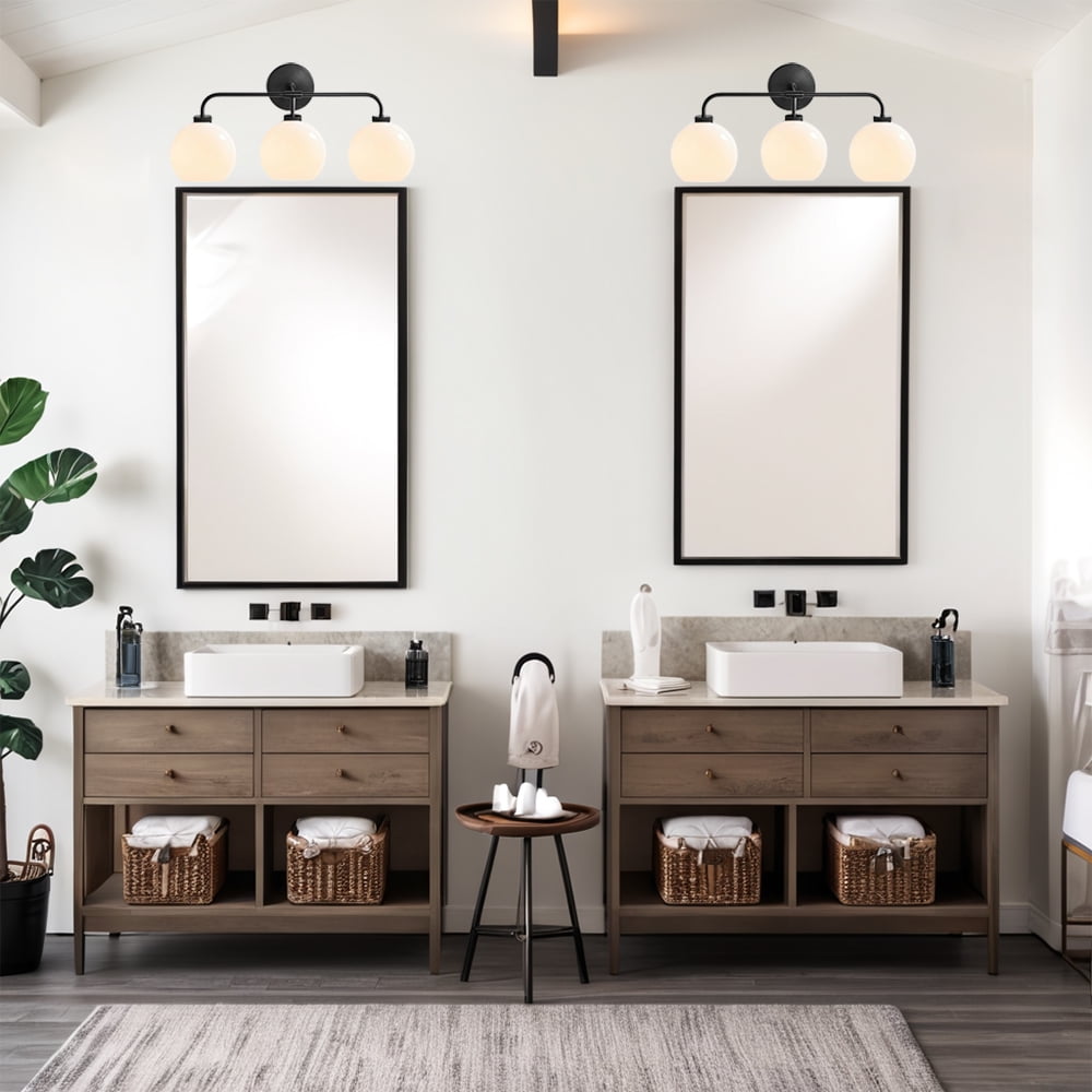 Modern Lighting Triple Globe Bathroom Vanity Sconce (Matte Black, 22 in) yalen