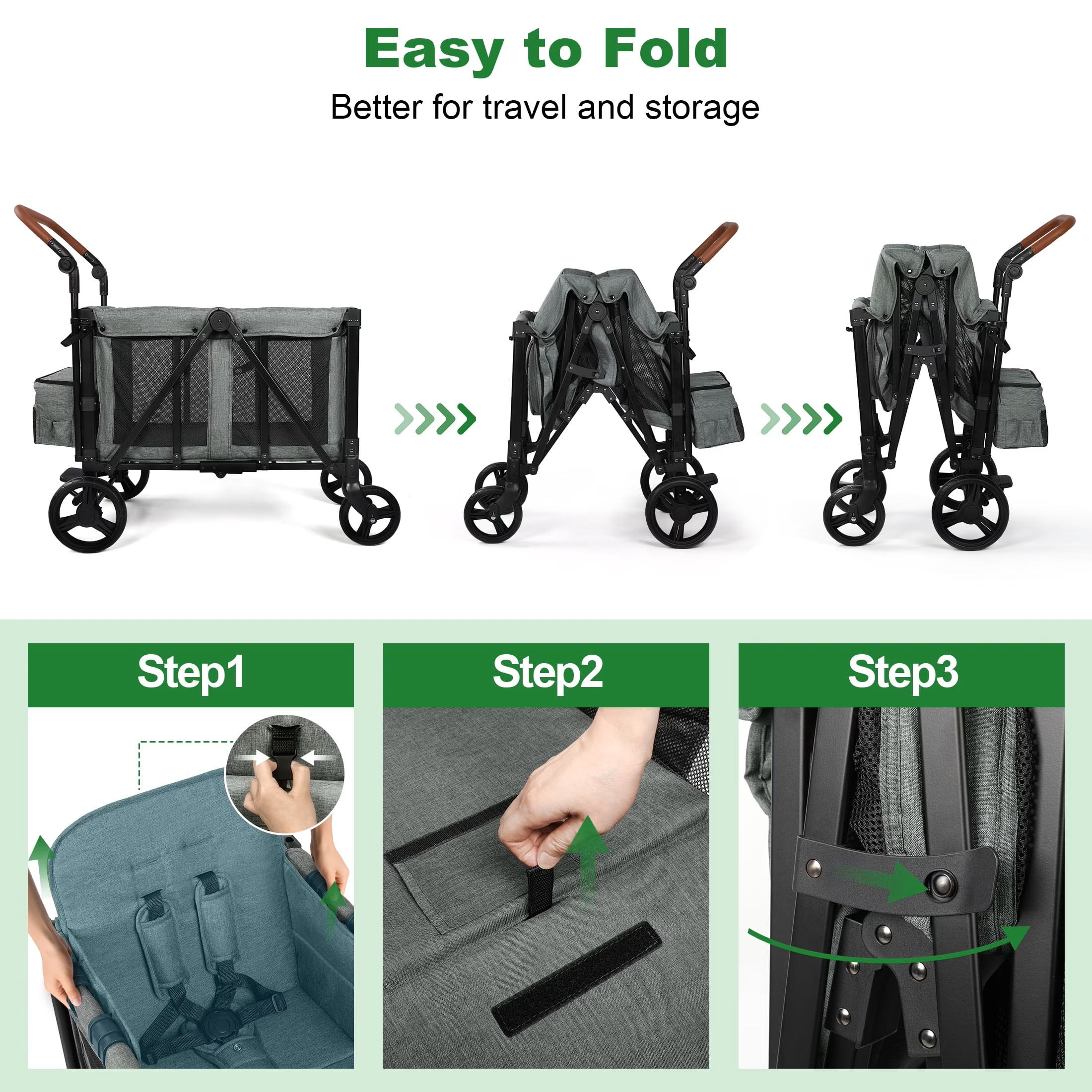 Vomeast 3-in-1 Wagon Stroller for 2 Kids, Outdoor Baby Stroller with Canopy and 5-Point Harness (Grey, 200 lb Capacity) 3b7gc