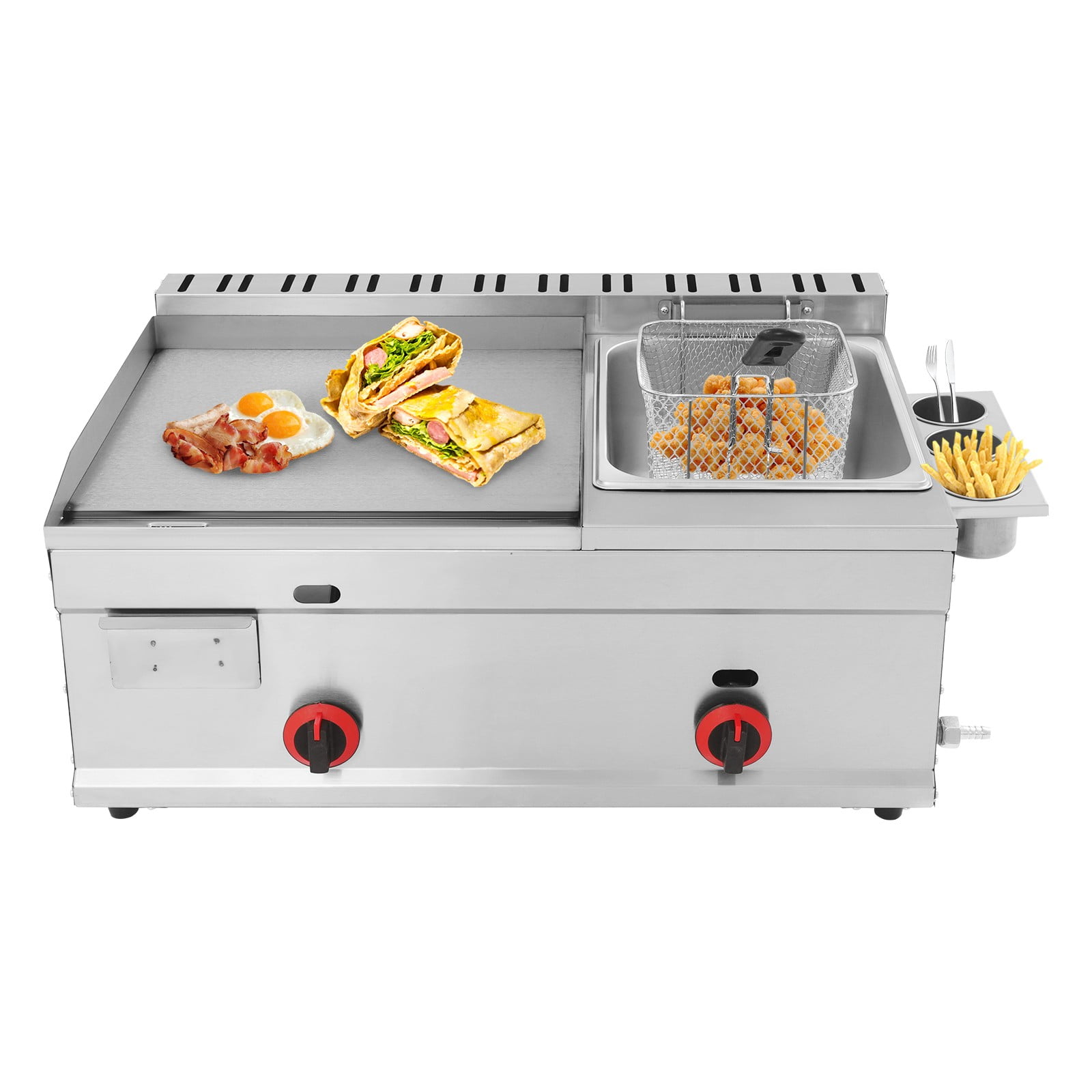 Generic Commercial Gas Propane Flat Top Grill Griddle with Deep Fryer (Silver, 1.59 gal Oil Capacity) 2m6r3