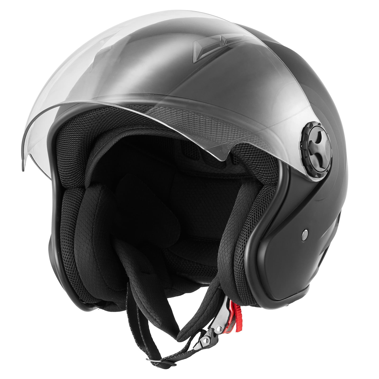 KFFKFF 3/4 Open Face Motorcycle Helmet, DOT Certified Street Riding Gear with Clear Shield and Removable Liner (Matte Black, L) 4gwuv